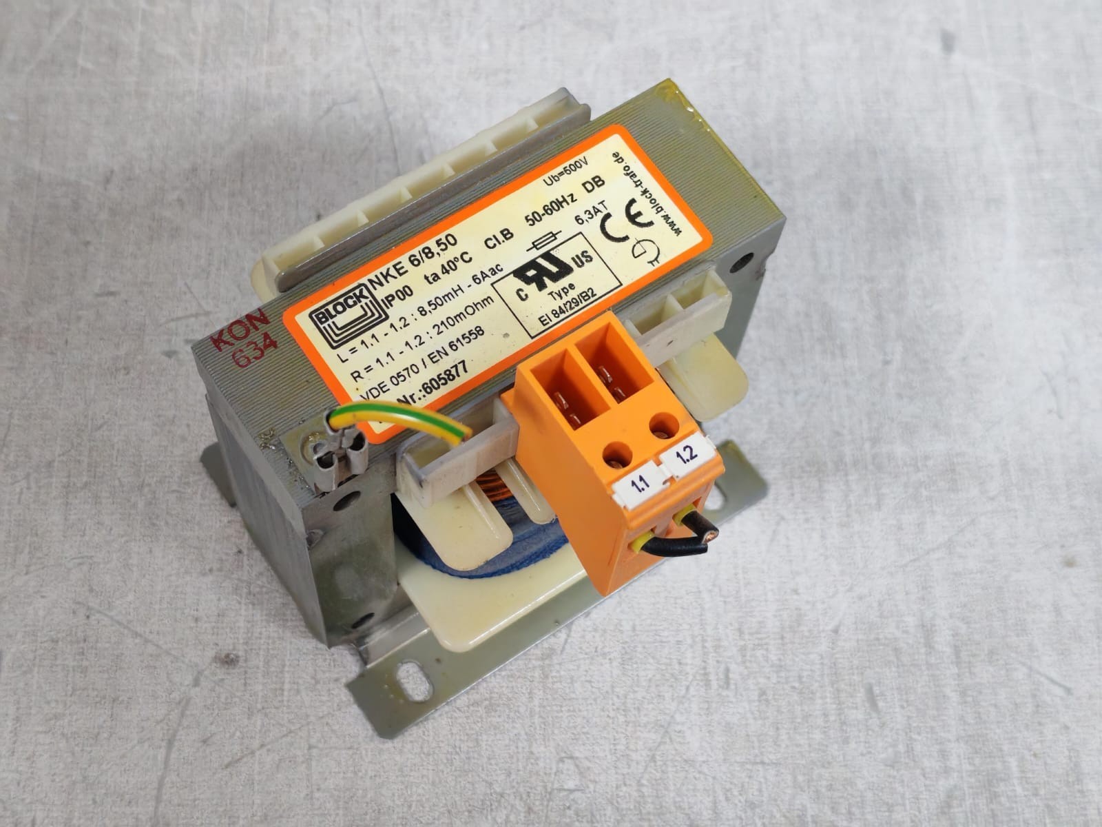 BLOCK NKE 6/8,50 605877 VDE0570/EN61558 BLOCK NKE 6/8,50 605877 VDE0570/EN61558 TRANSFORMER 3