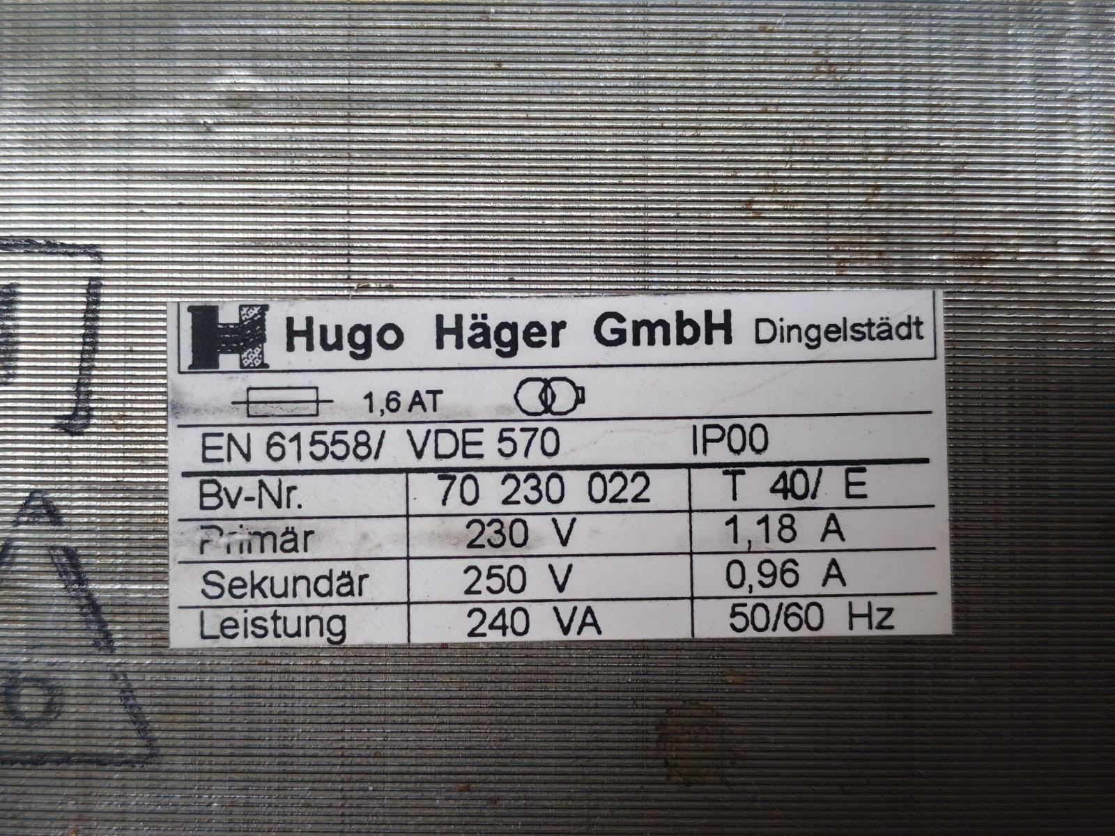 HUGO 70230022 EN61558/VDE0570 HUGO 70230022 EN61558/VDE0570 TRANSFORMER 4