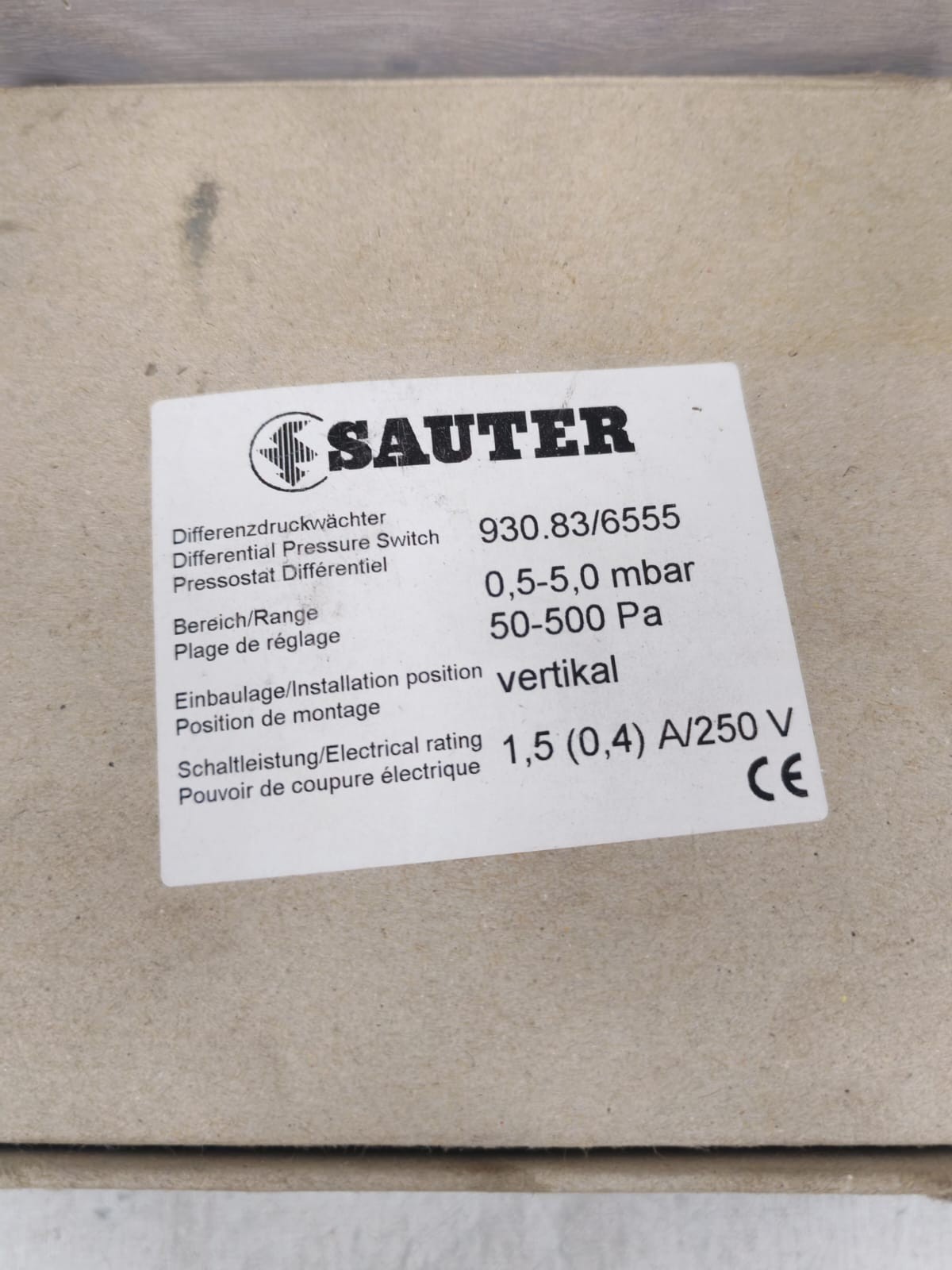 Sauter 930.83/6555 SAUTER 930.83/6555 DIFFERENTIAL PRESSURE SWITCH 0-5-50 MBAR 9