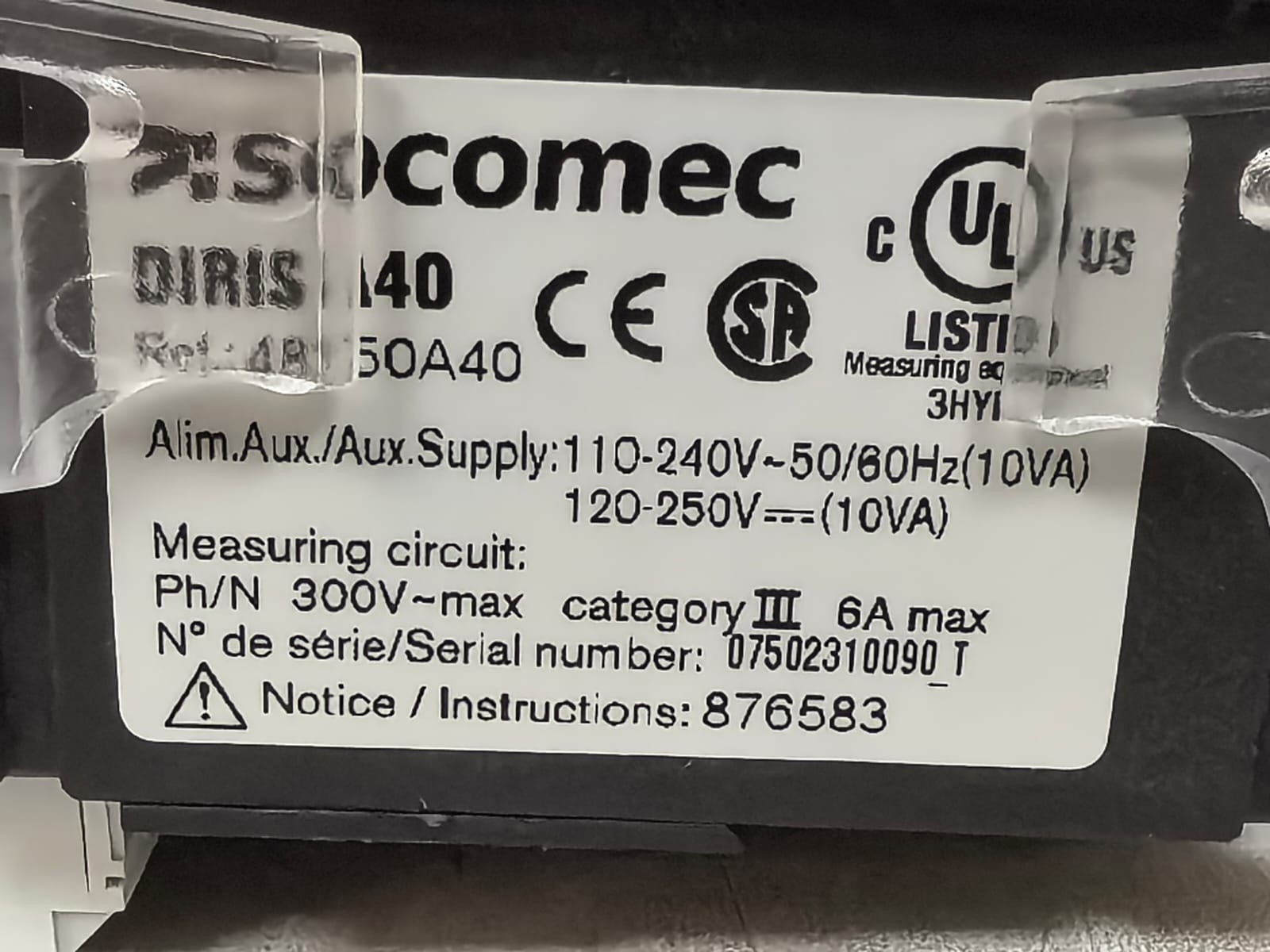 Socomec DIRIS A40 SOCOMEC DIRIS A40 48250A40 MULTI FUNCTION METER 110-240V 9