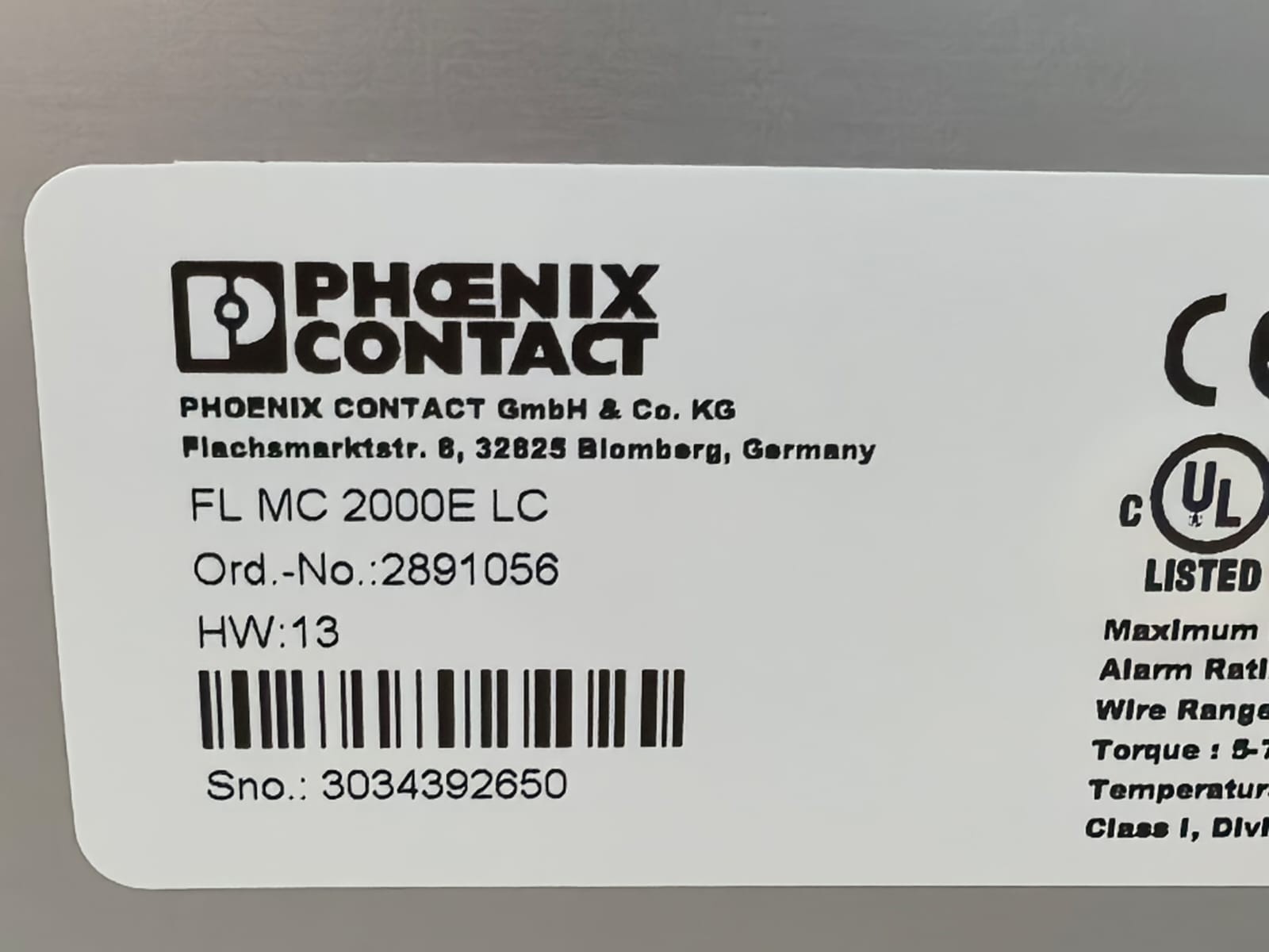 Phoenix Contact FL MC 2000E LC PHOENIX CONTACT FL MC 2000E LC 2891056 HW:13 FIBER OPTIC CONVERTER 6