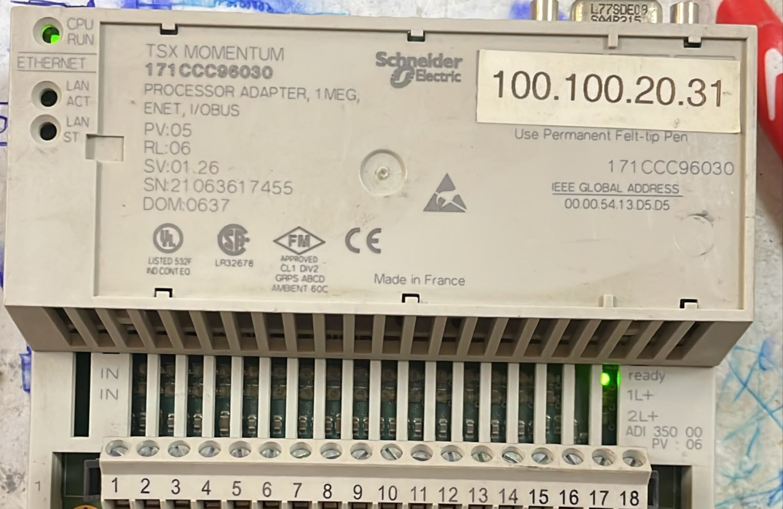 Schneider Electric 171CCC96030 SCHENIDER ELECTRIC 171CCC96030 PROCESSOR ADAPTER WITH 170ADI35000 I/O BASE 3