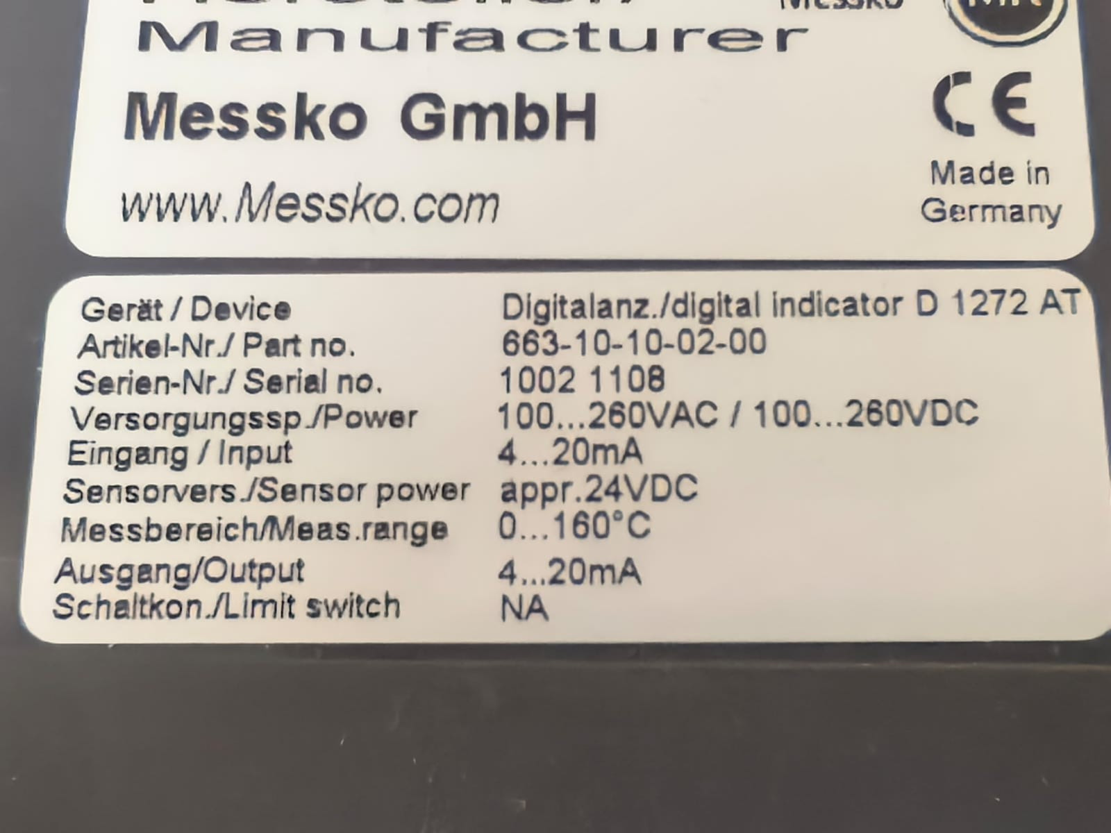 MESSKO 663-10-10-02-00 MESSKO 663-10-10-02-00 DIGITAL INDICATOR D 1272 AT 24VDC 8