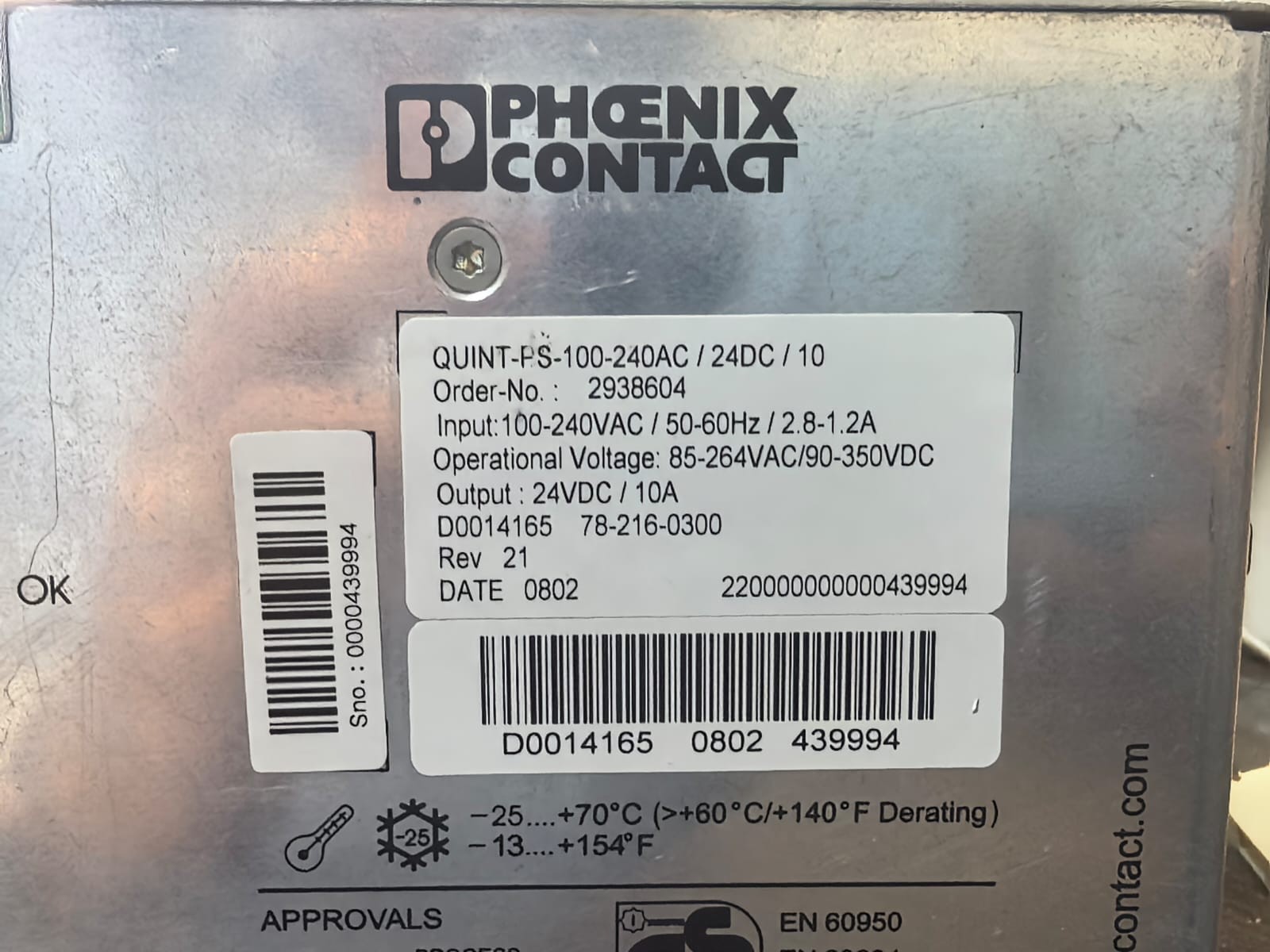 Phoenix Contact QUINT-PS-100-240AC/24DC/10 PHOENIX CONTACT QUINT-PS-100-240AC/24DC/10 POWER SUPPLY 2938604 3