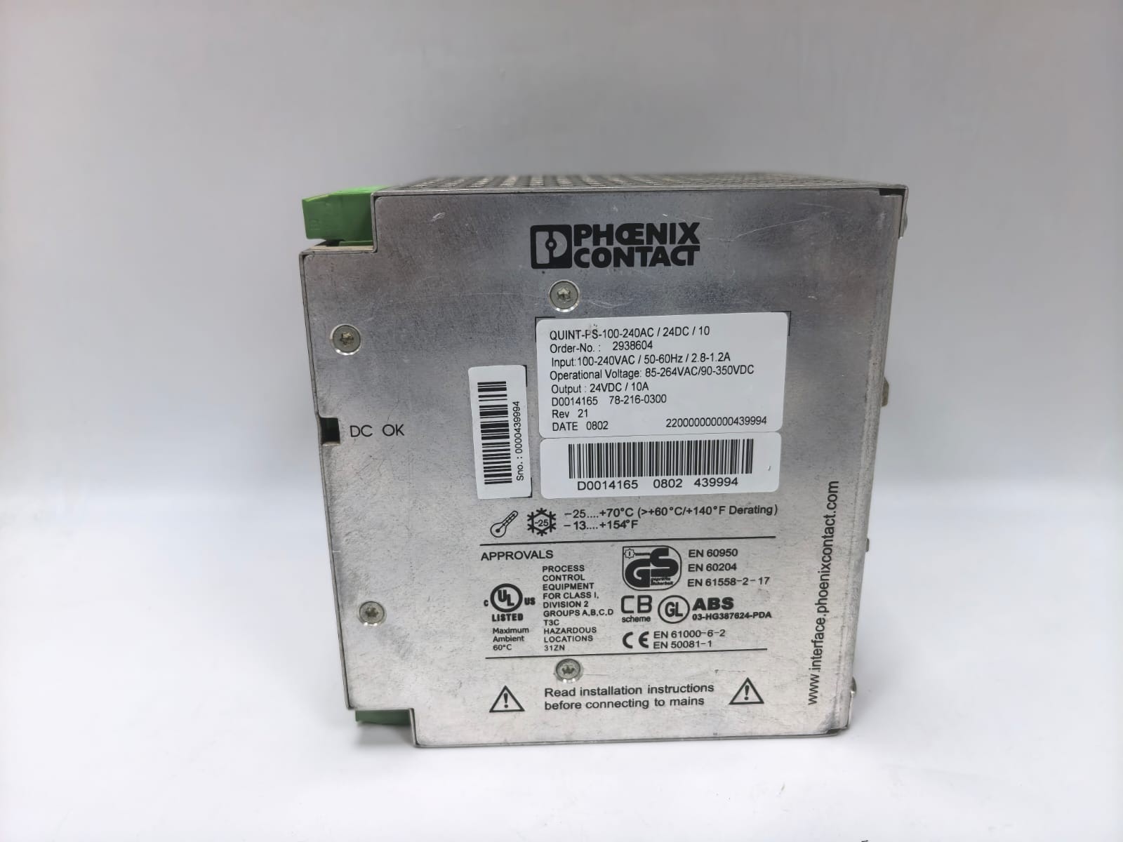 Phoenix Contact QUINT-PS-100-240AC/24DC/10 PHOENIX CONTACT QUINT-PS-100-240AC/24DC/10 POWER SUPPLY 2938604 4