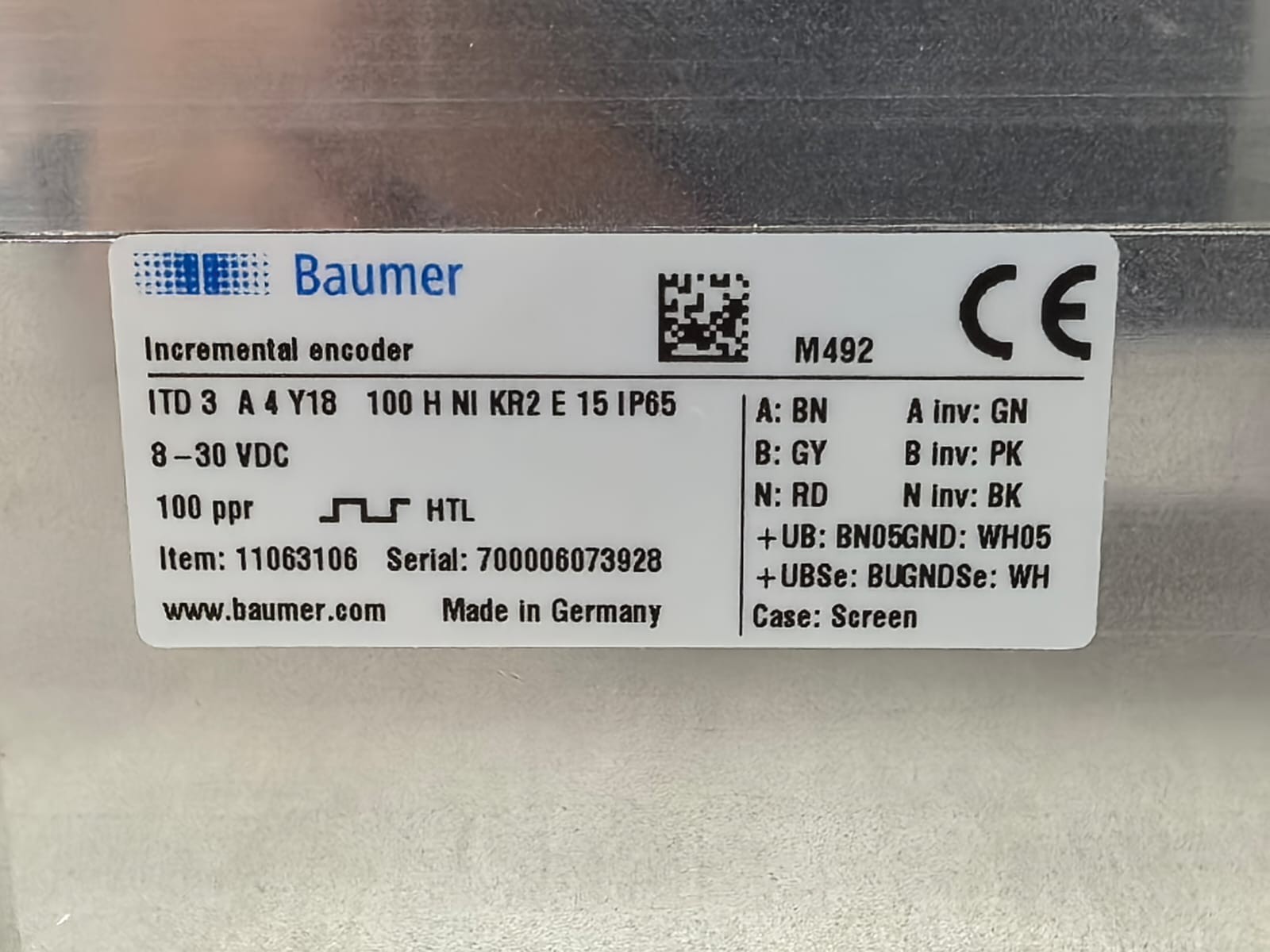 BAUMER ITD 3 A 4Y18 100H NI KR2 E 15 IP65 BAUMER ITD 3 A 4Y18 100H NI KR2 E 15 IP65 INCREMENTAL ENCODER 8-30VDC 7