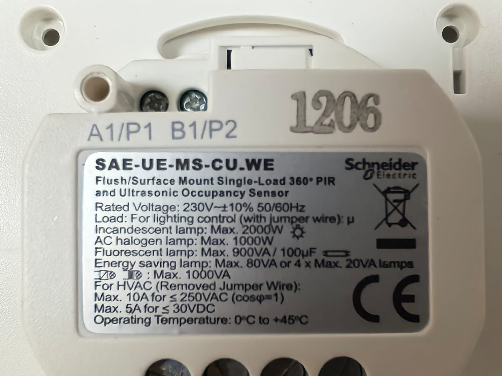 Schneider Electric ARGUS SAE-UE-MS-CU-WE SCHNEIDER ELECTRIC ARGUS SAE-UE-MS-CU-WE SINGLE-LOAD 360° OCCUPANCY SENSOR 8