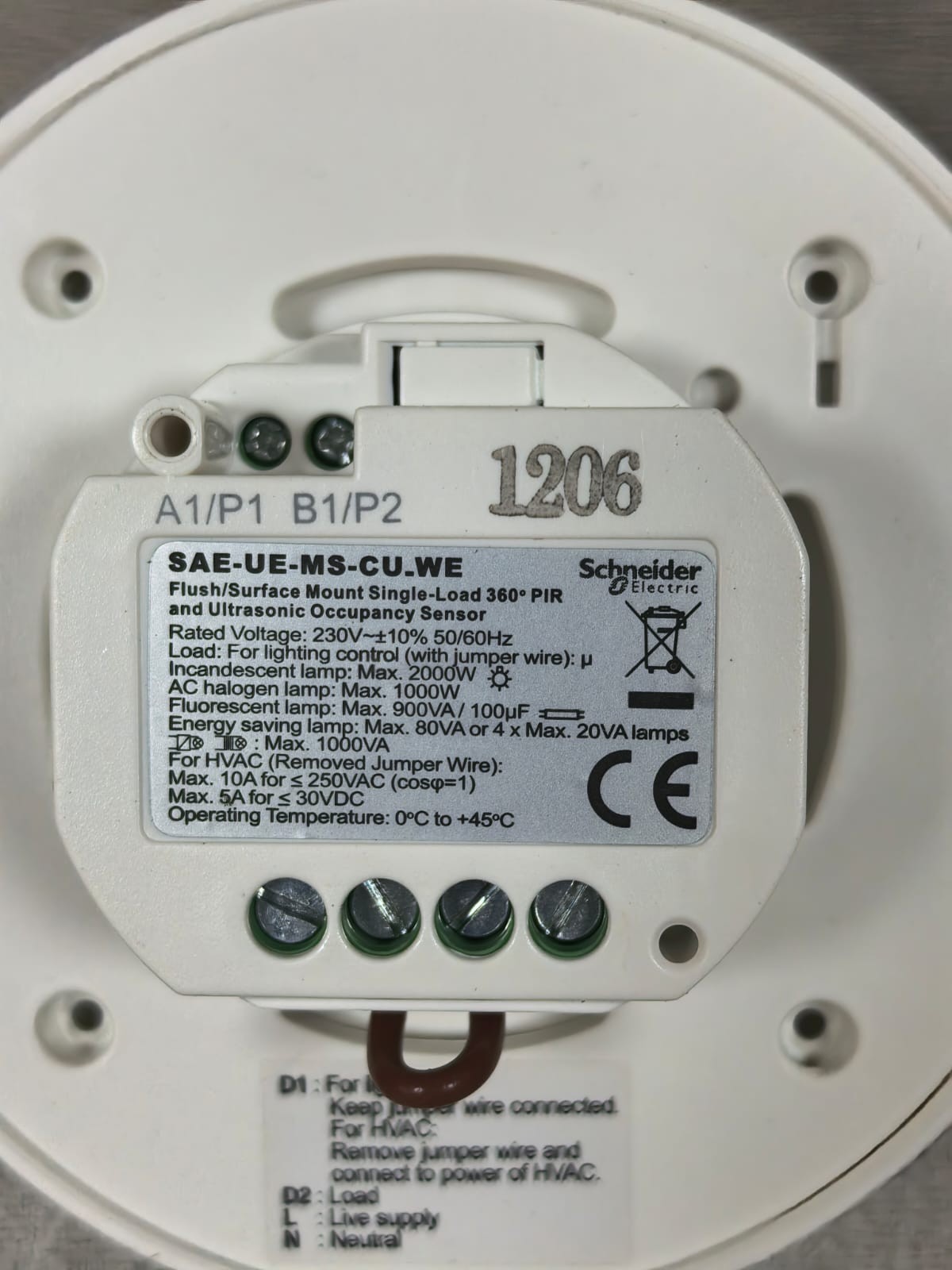 Schneider Electric ARGUS SAE-UE-MS-CU-WE SCHNEIDER ELECTRIC ARGUS SAE-UE-MS-CU-WE SINGLE-LOAD 360° OCCUPANCY SENSOR 9