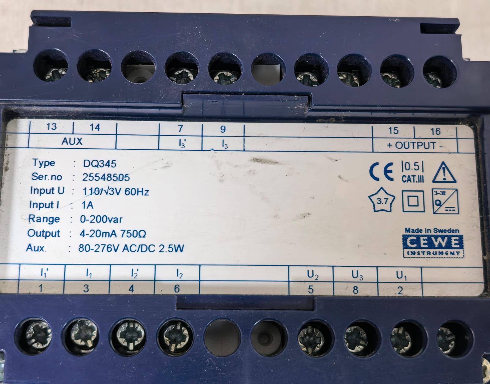 CEWE DQ345 CEWE INSTRUMENT DQ345 POWER TRANSDUCER 80-276VAC/DC 2.5W 2