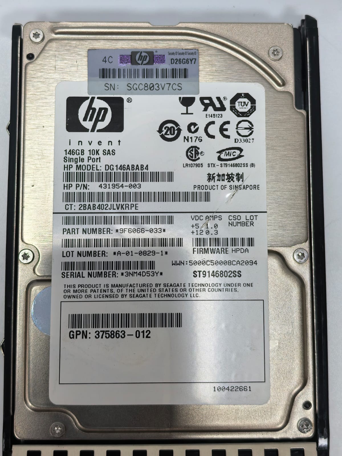 HP 431954-003 HP DG146ABAB4 146GB 10K SAS SINGLE PORT 431954-003 2