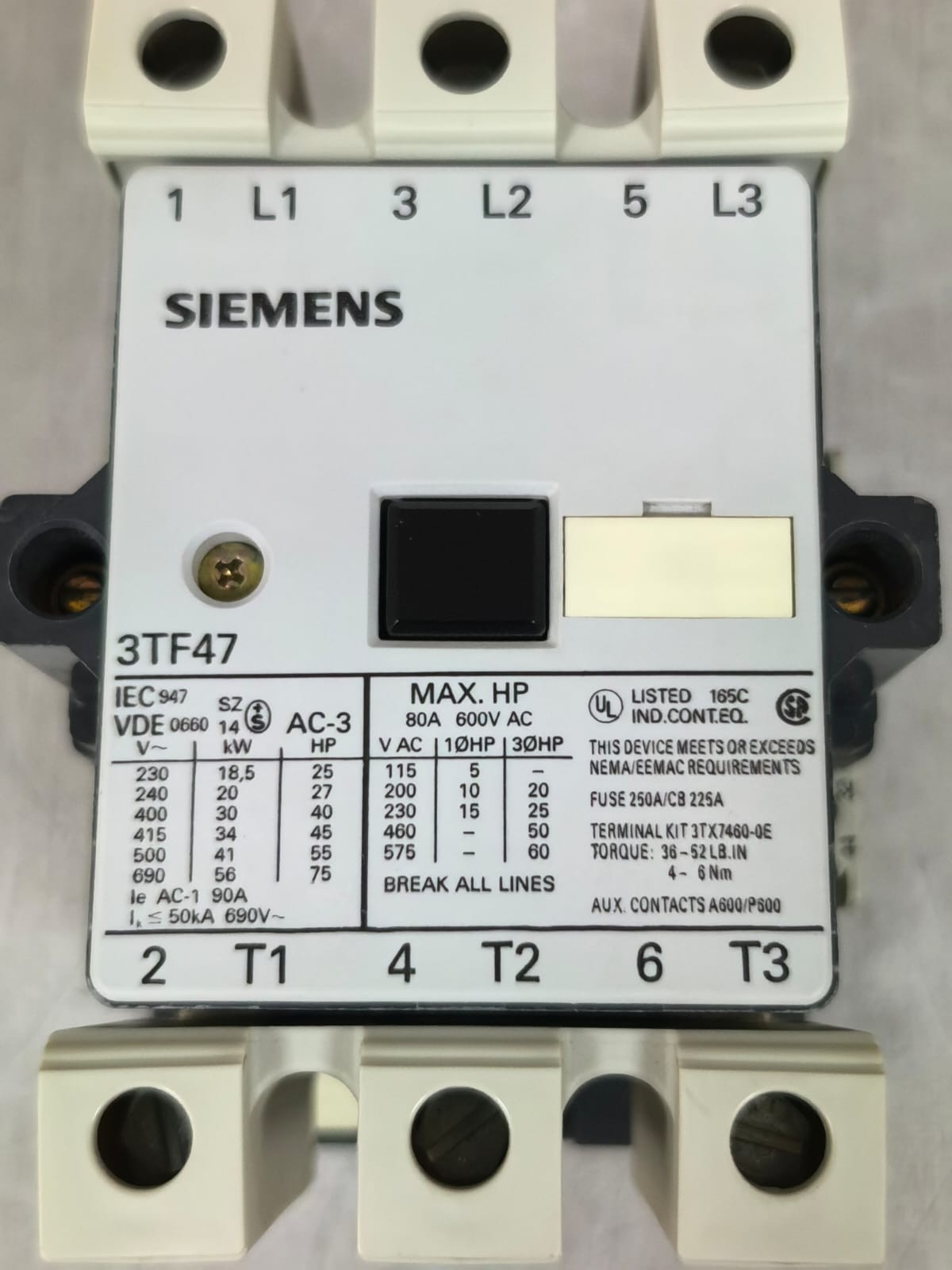 Siemens 3TF47/3TF4722-0AL1 SIEMENS 3TF47 3TF4722-0AL1 MAGNETIC CONTACTOR 80A 600VAC 3
