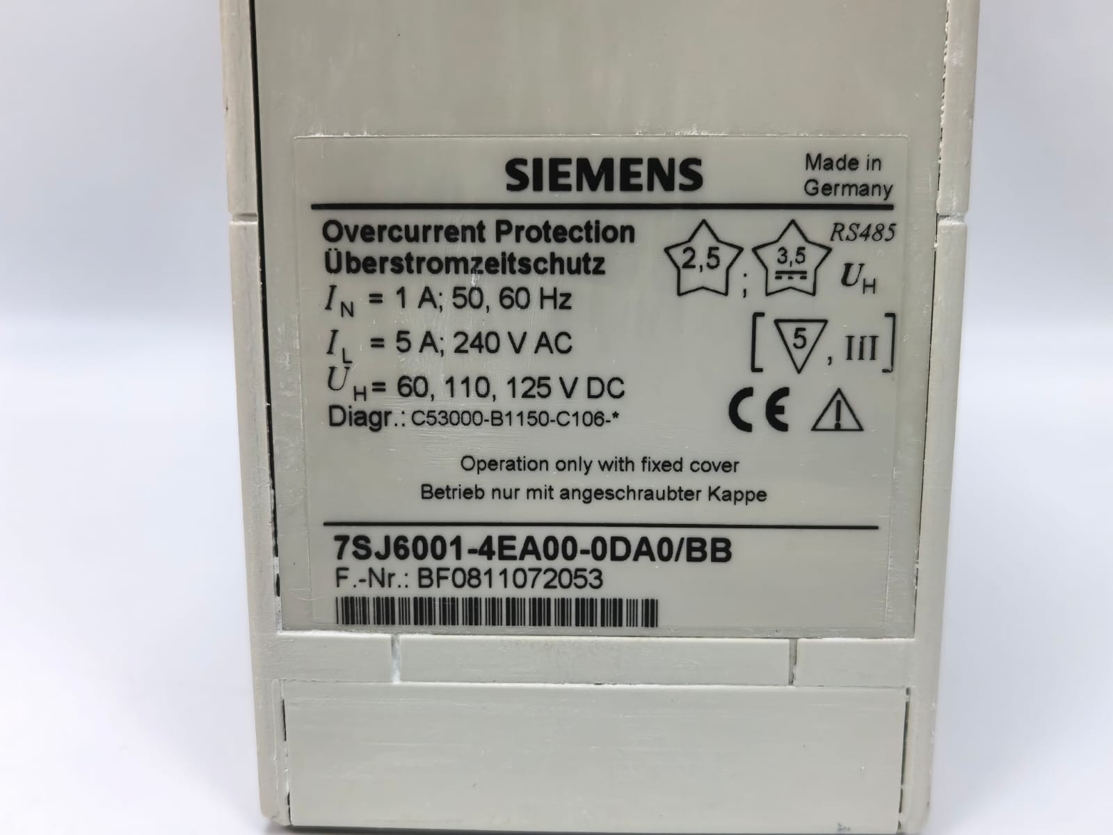 Siemens 7SJ6001-4EA00-0DA0/BB SIEMENS 7SJ6001-4EA00-0DA0/BB OVERCURRENT PROTECTION RELAY 2
