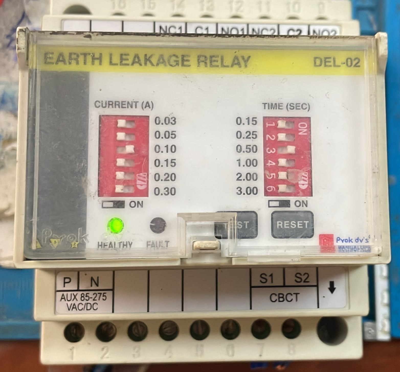 PYOK DV'S DEL-02 EARTH LEAKAGE RELAY 85-275VAC/DC
