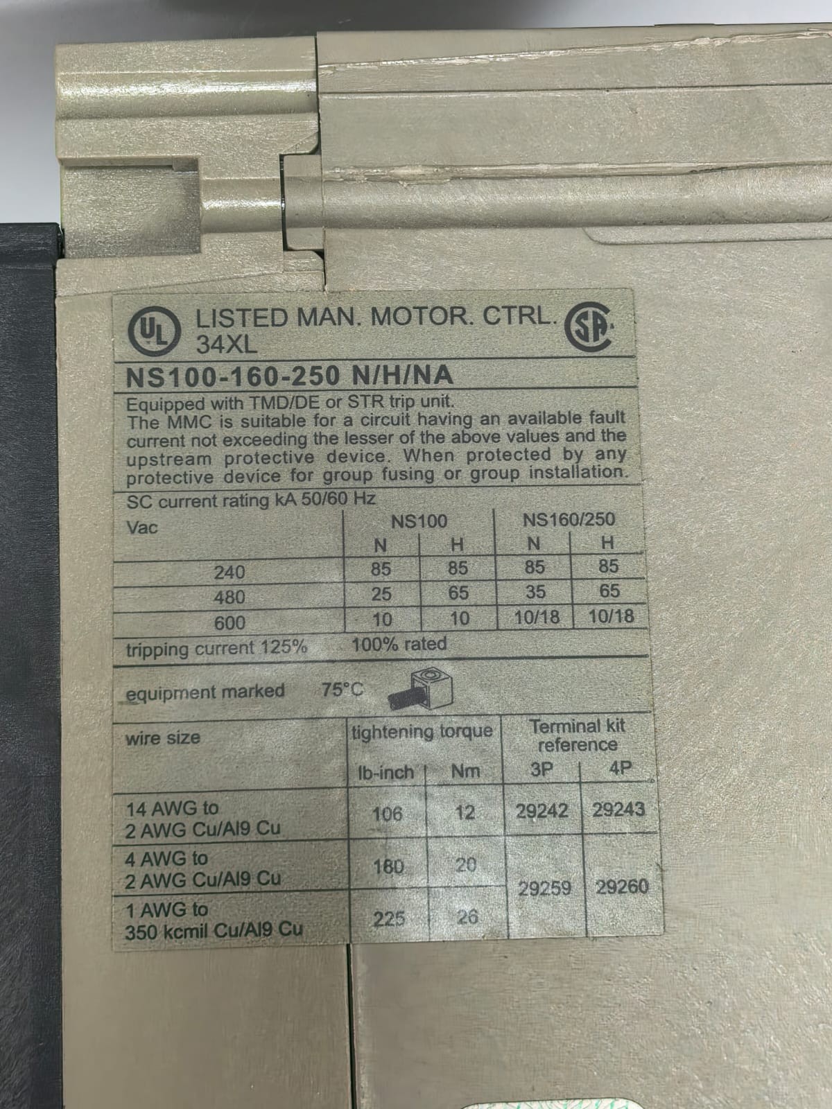Merlin Gerin NS100-160-250 N/H/NA MERLIN GERIN NS160H CIRCUIT BREAKER COMPACT NS100-160-250 N/H/NA 3