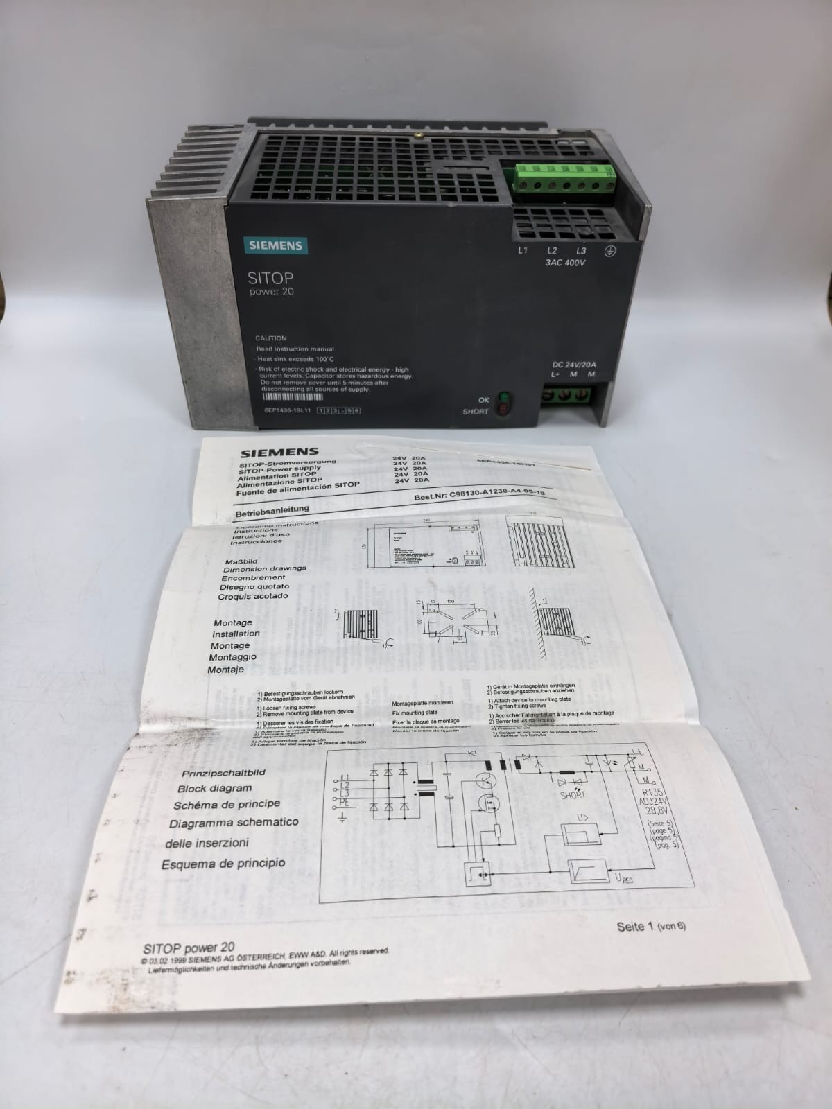 SIEMENS 6ESP1436-1SL11 POWER SUPPLY SITOP POWER 20