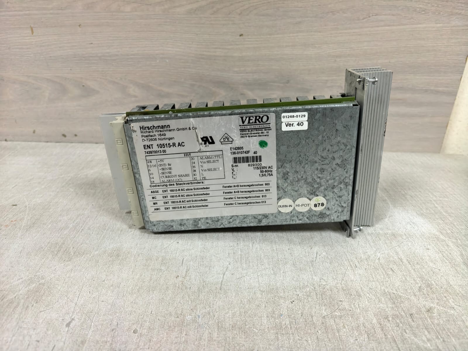 HIRSCHMANN ENT 10515-R AC 7439700013 00 HIRSCHMANN ENT 10515-R AC 7439700013 00 POWER SUPPLY MODULE 6