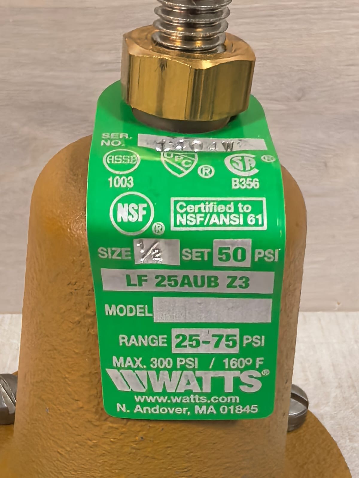 WATTS LF 25AUB Z3 WATTS LF 25AUB Z3 WATER PRESSURE REDUCING VALVE 1/2 25-75PSI 4