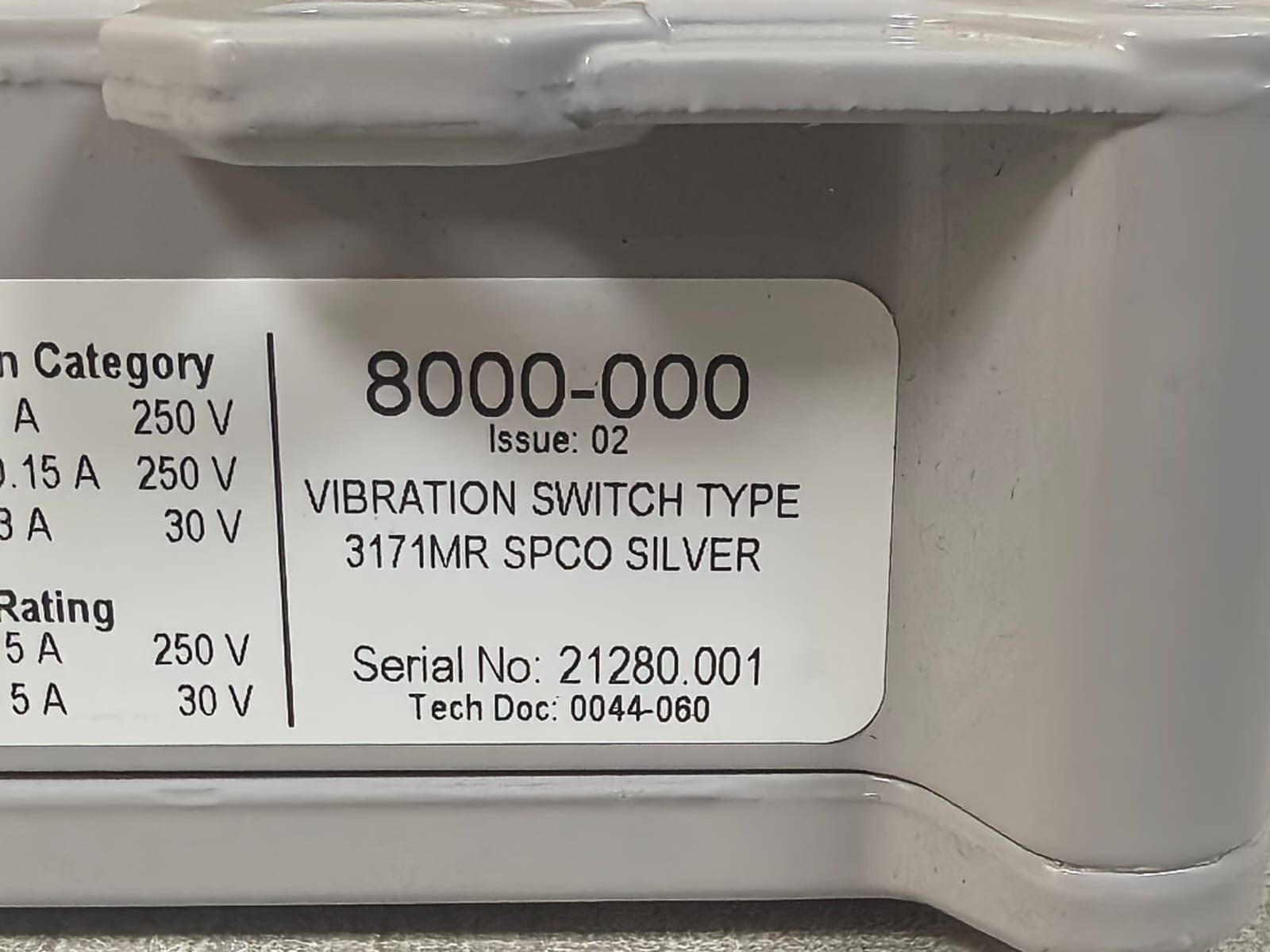 WEATHERPROOF 3171MR SPCO SILVER WEATHERPROOF 3171MR SPCO SILVER VIBRATION SWITCH TYPE 8000-000 FFE 6