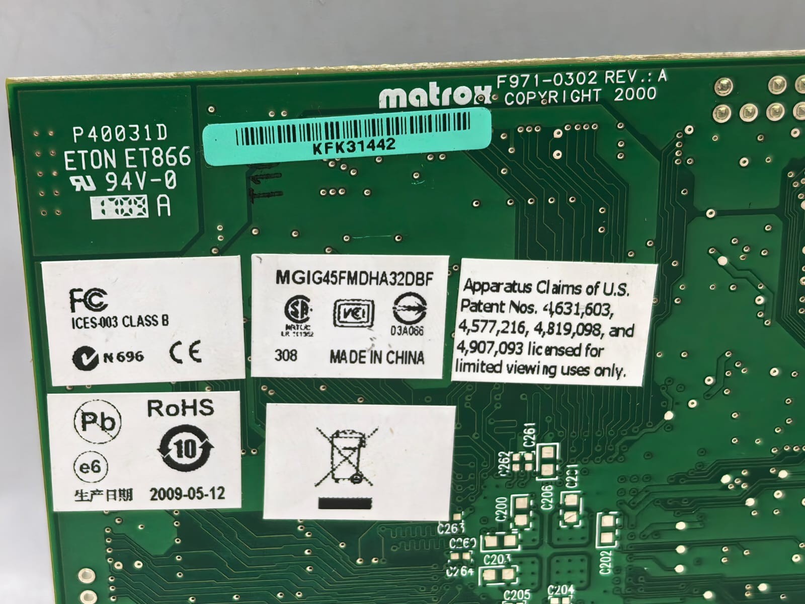 MATROX F971-0302 REV.A P40031D ETON ET866 MATROX F971-0302 REV.A P40031D ETON ET866 DUAL VIDEO GRAPHICS CARD 3