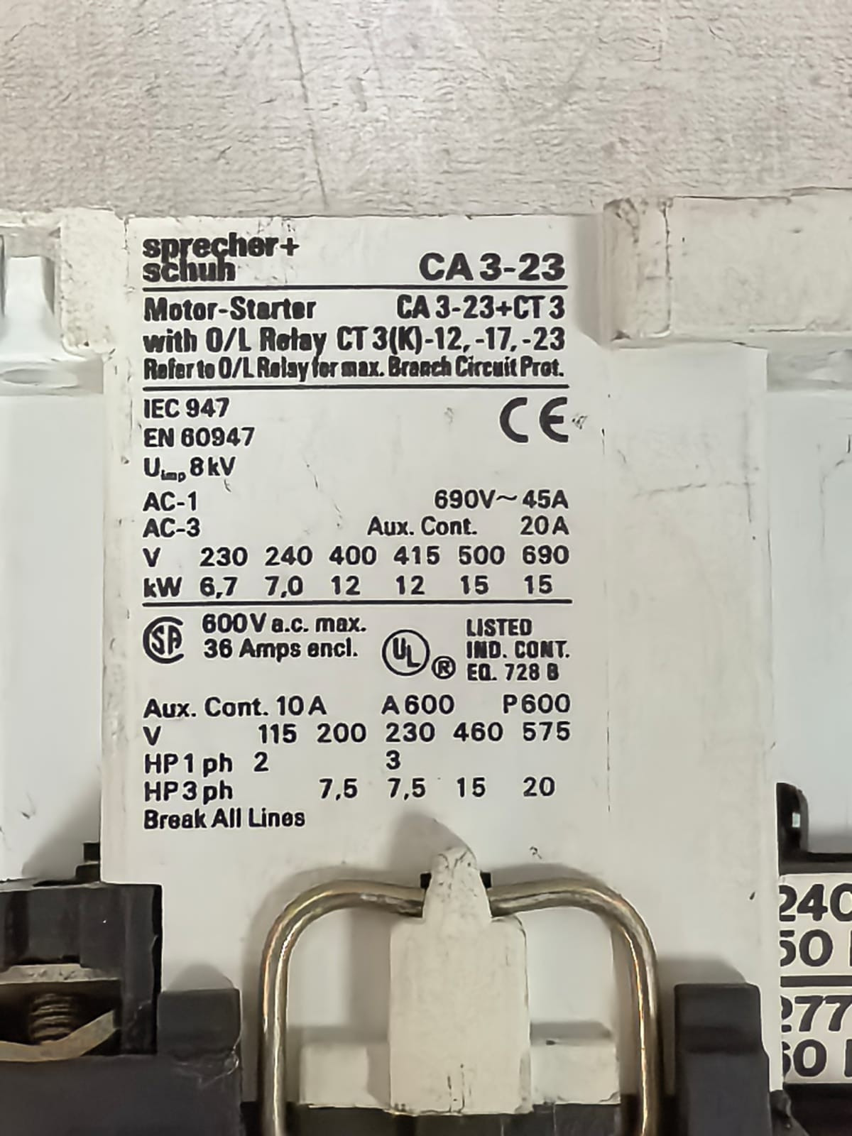 SPRECHER + SCHUH CA 3-23 SPRECHER + SCHUH CA 3-23 MOTOR STARTER 6