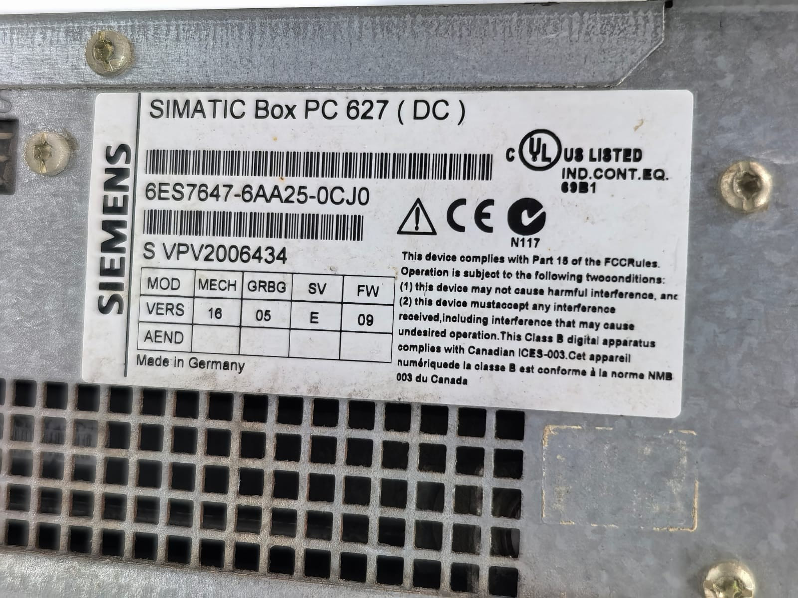 Siemens 6ES7647-6AA25-0CJ0 SIEMENS 6ES7647-6AA25-0CJ0 SIMATIC BOX PC 627(DC) 4