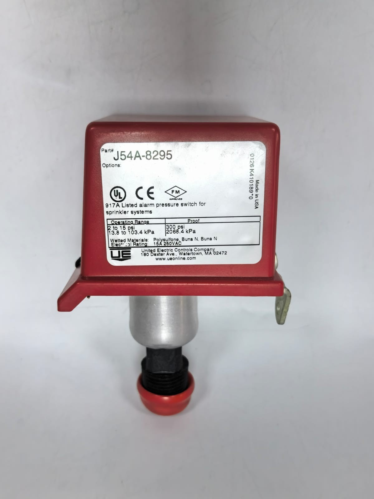 United Electric Controls J54A-8295 UNITED ELECTRIC CONTROLS J54A-8295 ALARM PRESSURE SWITCH FOR SPRINKLER SYSTEMS 5