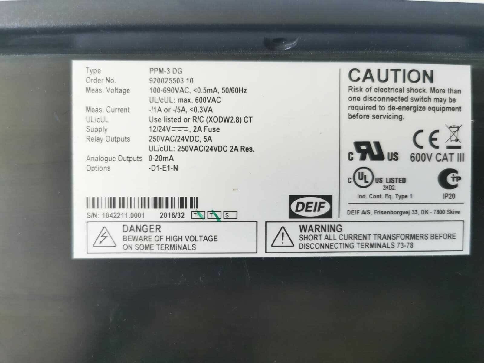 DEIF PPM-3 DG DEIF PPM-3 DG Protection and Power Management 250VAC - W/O ANY ACCS 2