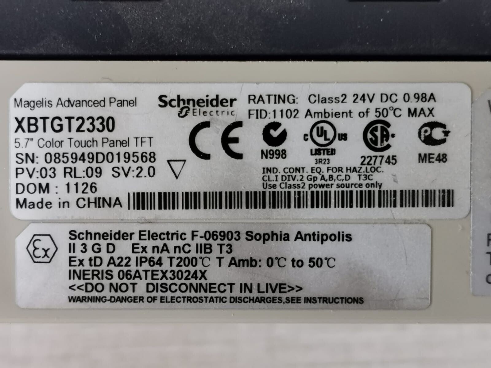 Schneider Electric XBTGT2330 Schneider Electric XBTGT2330 Magelis Advanced Panel, 5.7" Color Touch Panel 3