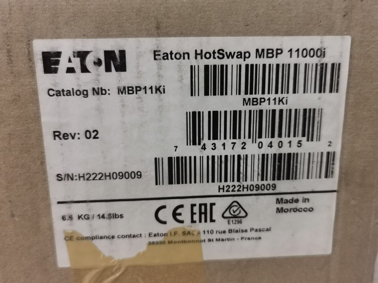 Eaton MBP 11000I EATON MBP 11000i /MBP11Ki REV 02 HOTSWAP MAINTENANCE BYPASS 9