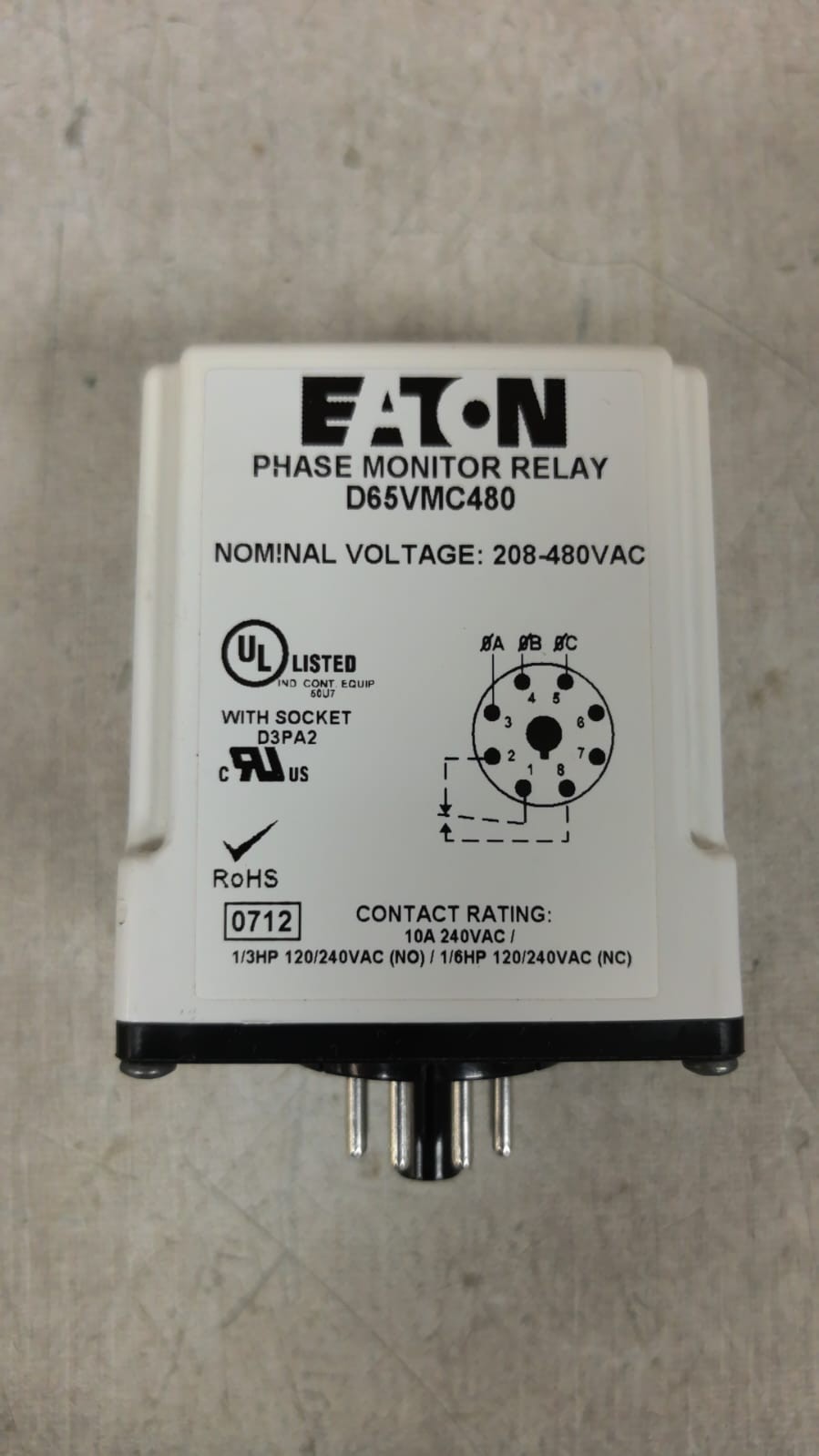 Cutler-Hammer D65VMC480 EATON CUTLER HAMMER D65VMC480 PHASE MONITOR RELAY 208-480VAC 4