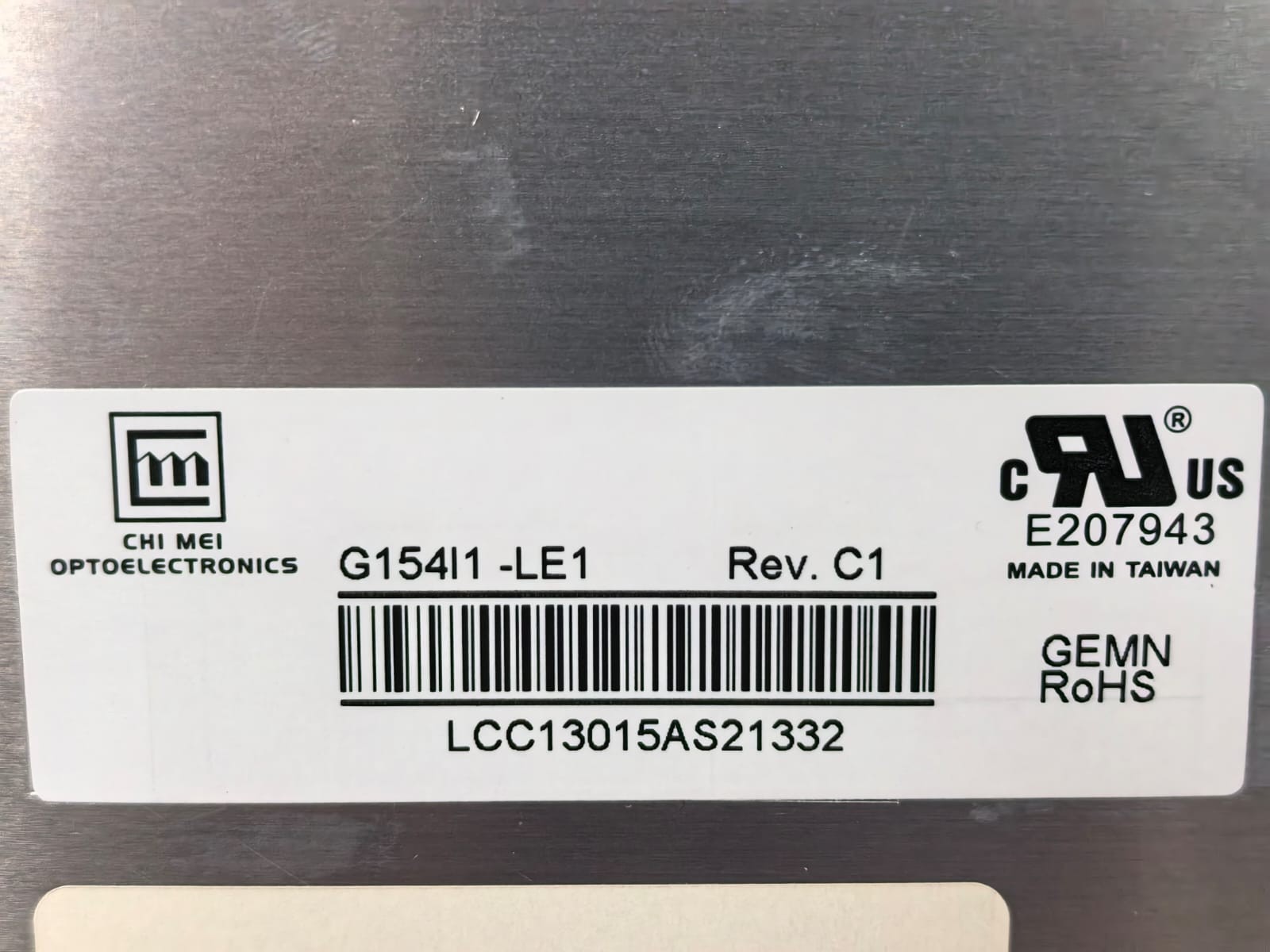 MICRO CONTROL SYSTEMS P/N 740-01629-01 CHE MEI G154I1-LE1 REV C1 P/N 740-01629-01 DISPLAY SCREEN PANEL 4