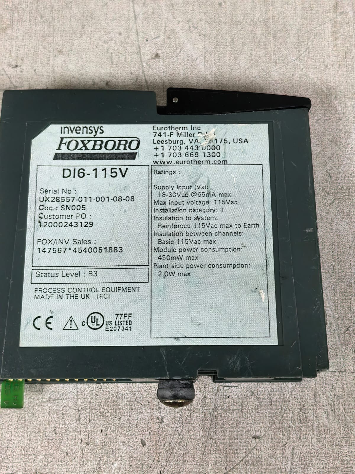 INVENSYS FOXBORO DI6-115V INVENSYS FOXBORO DI6-115V DIGITAL INPUT MODULE 3