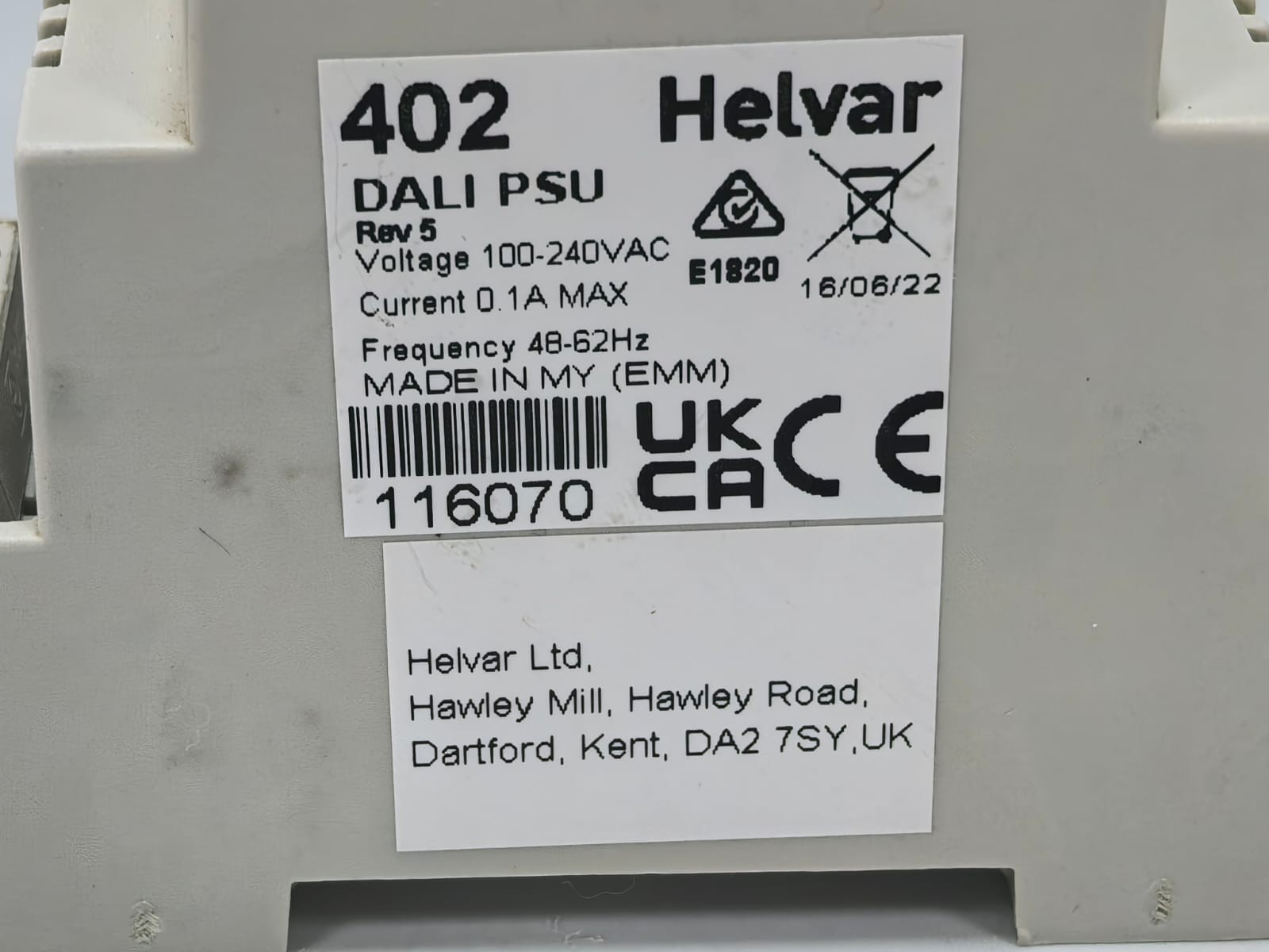 HELVAR 402 HELVAR 402 DALI PSU POWER SUPPLY REV.5 100-240 VAC 2