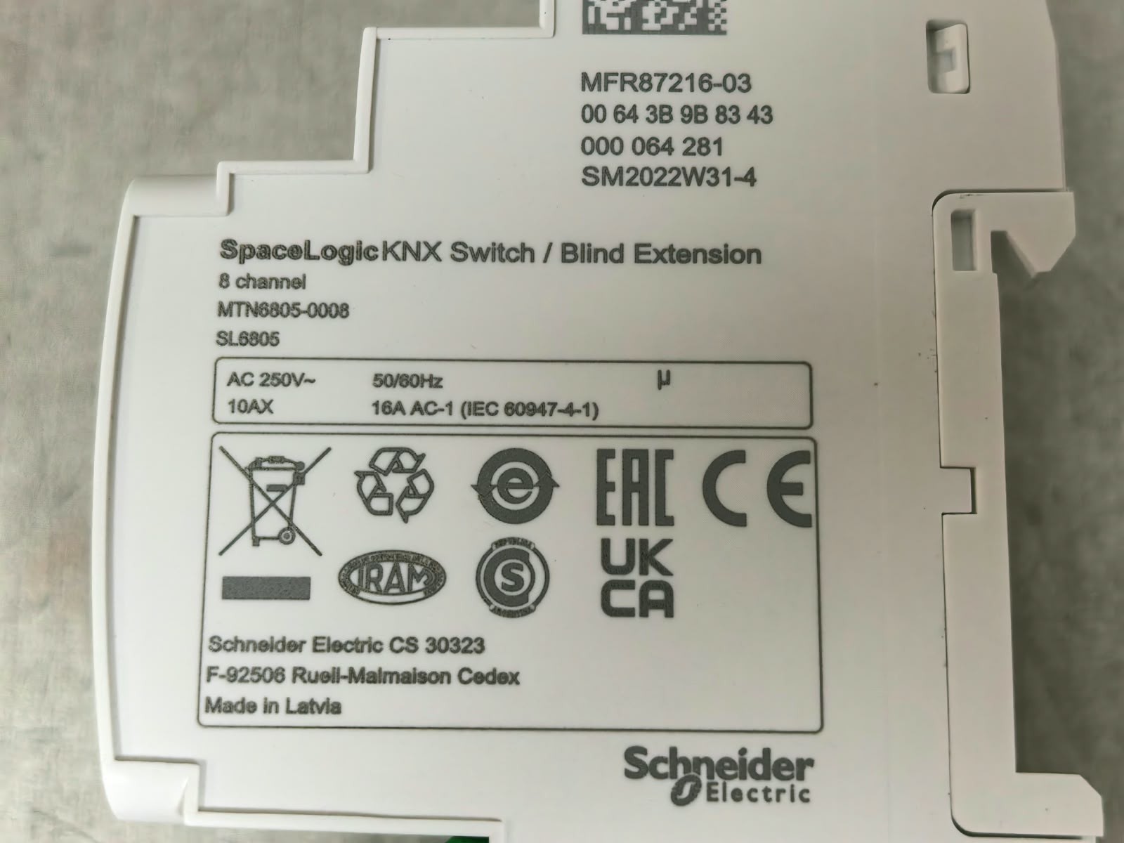 Schneider Electric MTN6805-0008 SCHNEIDER ELECTRIC MTN6805-0008 SPACELOGIC KNX SWITCH/ BLIND EXTENSION 250V 8