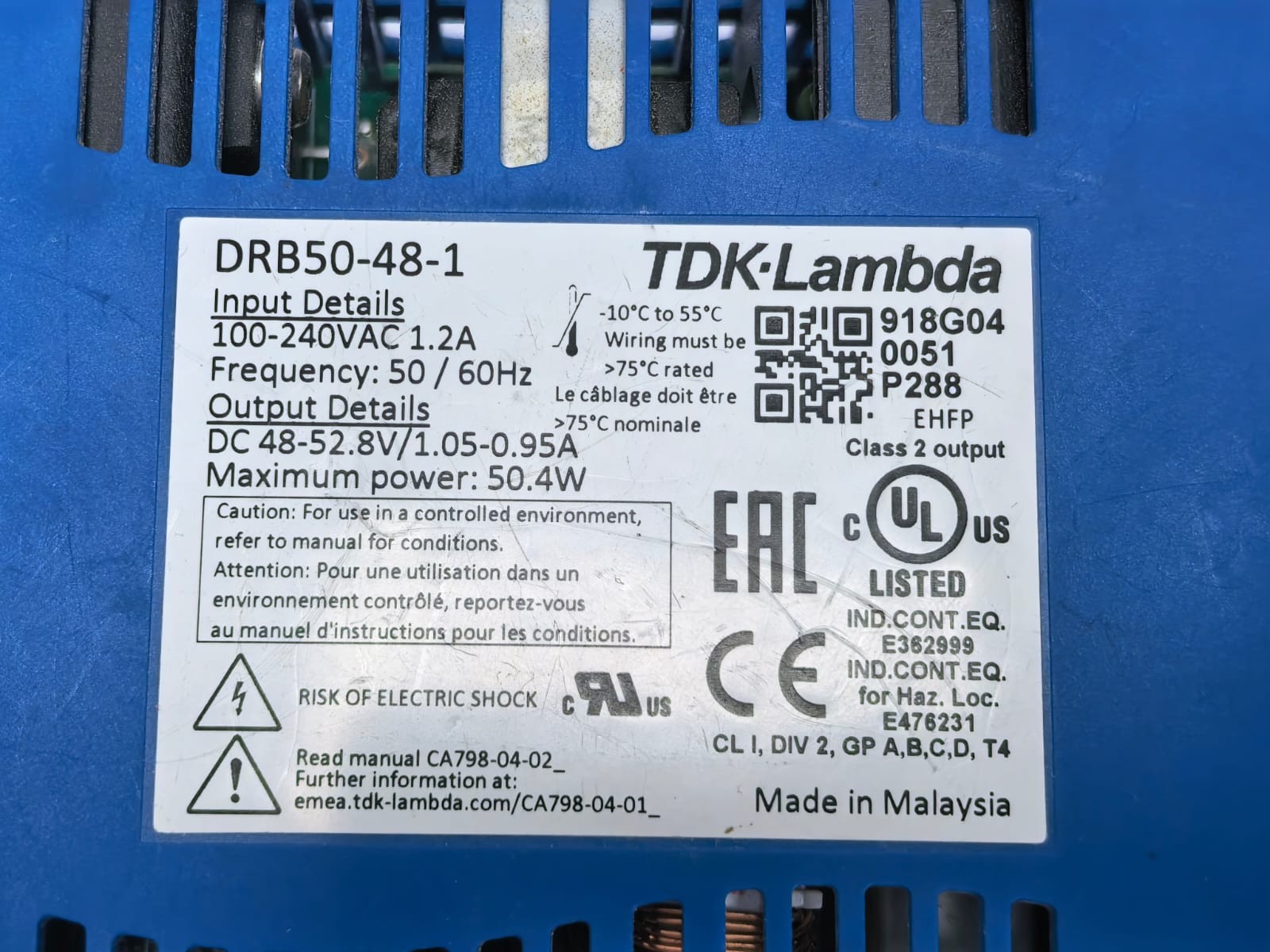 TDK-LAMBDA DRB50-48-1 TDK-LAMBDA DRB50-48-1 POWER SUPPLY 100-240 VAC 3