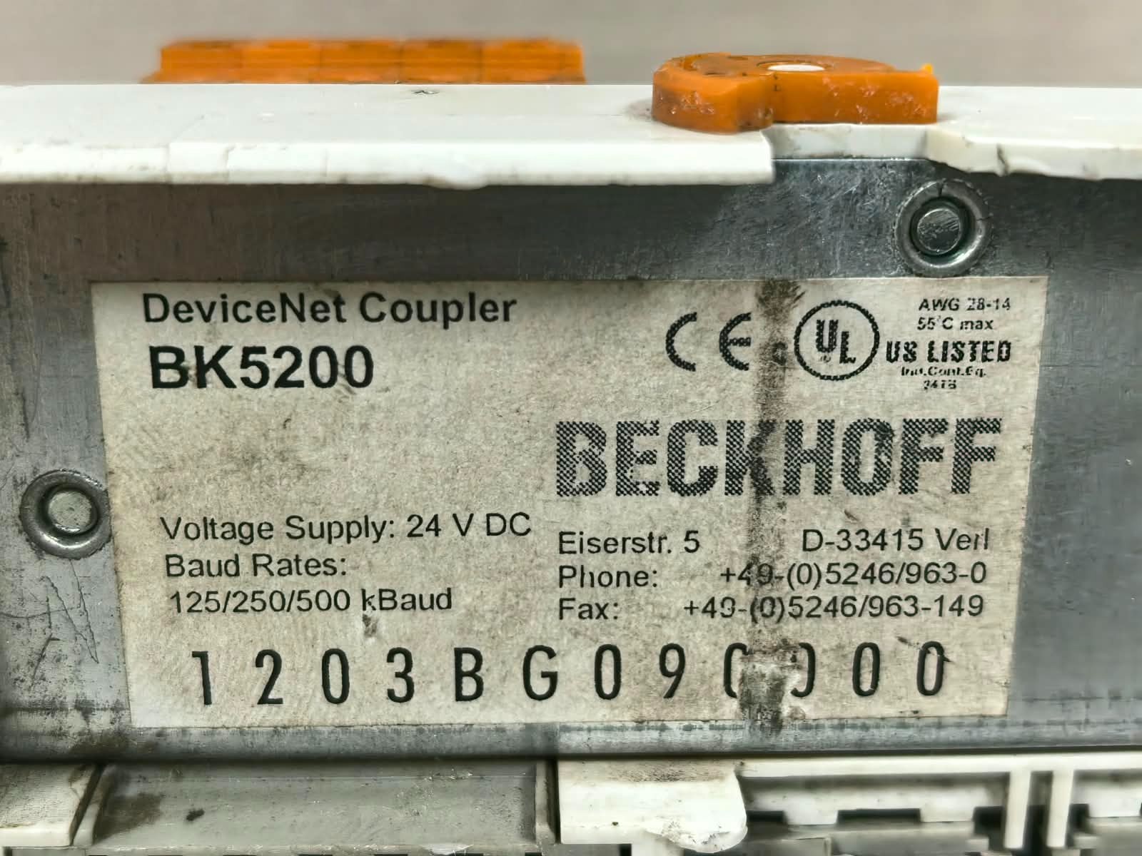 Beckhoff BK5200 BECKHOFF BK5200 DEVICENET COUPLER 24VDC 10