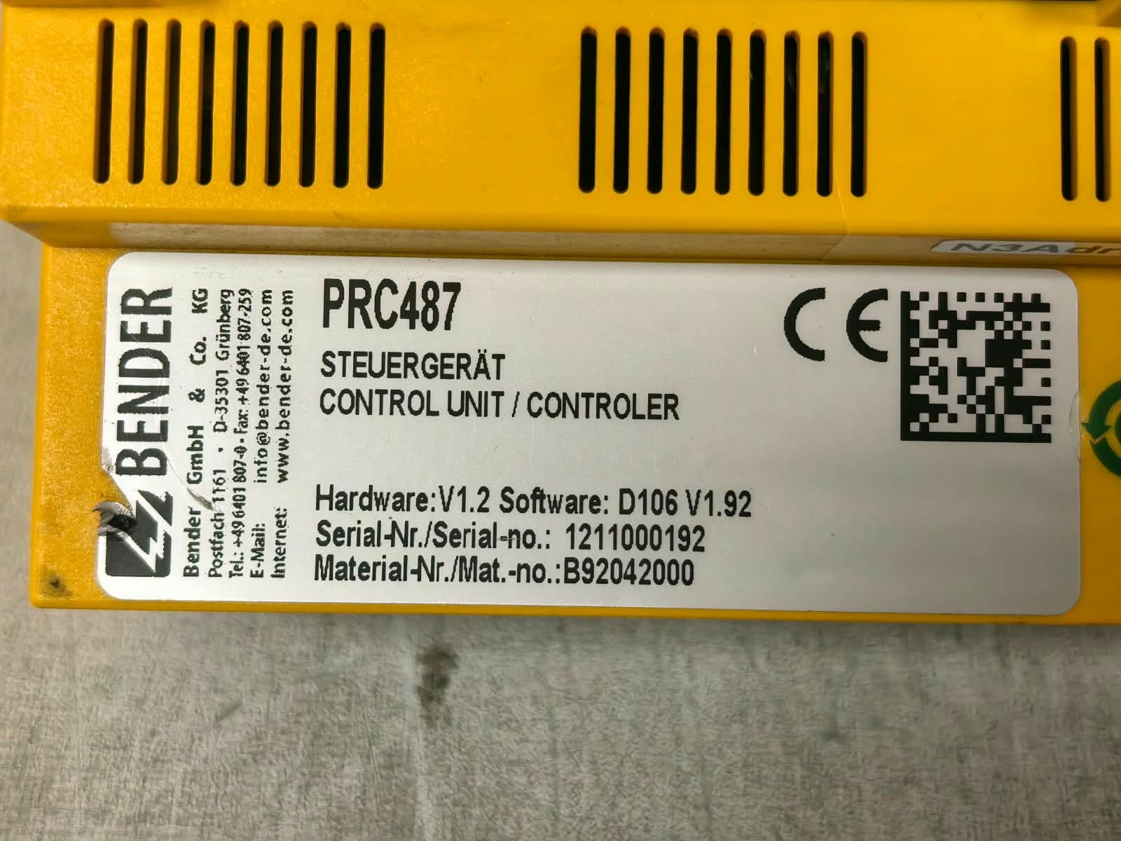BENDER PRC487 B92042000 V1.2 D106.V1.92 BENDER PRC487 B92042000 V1.2 D106.V1.92 CONTROL UNIT 10