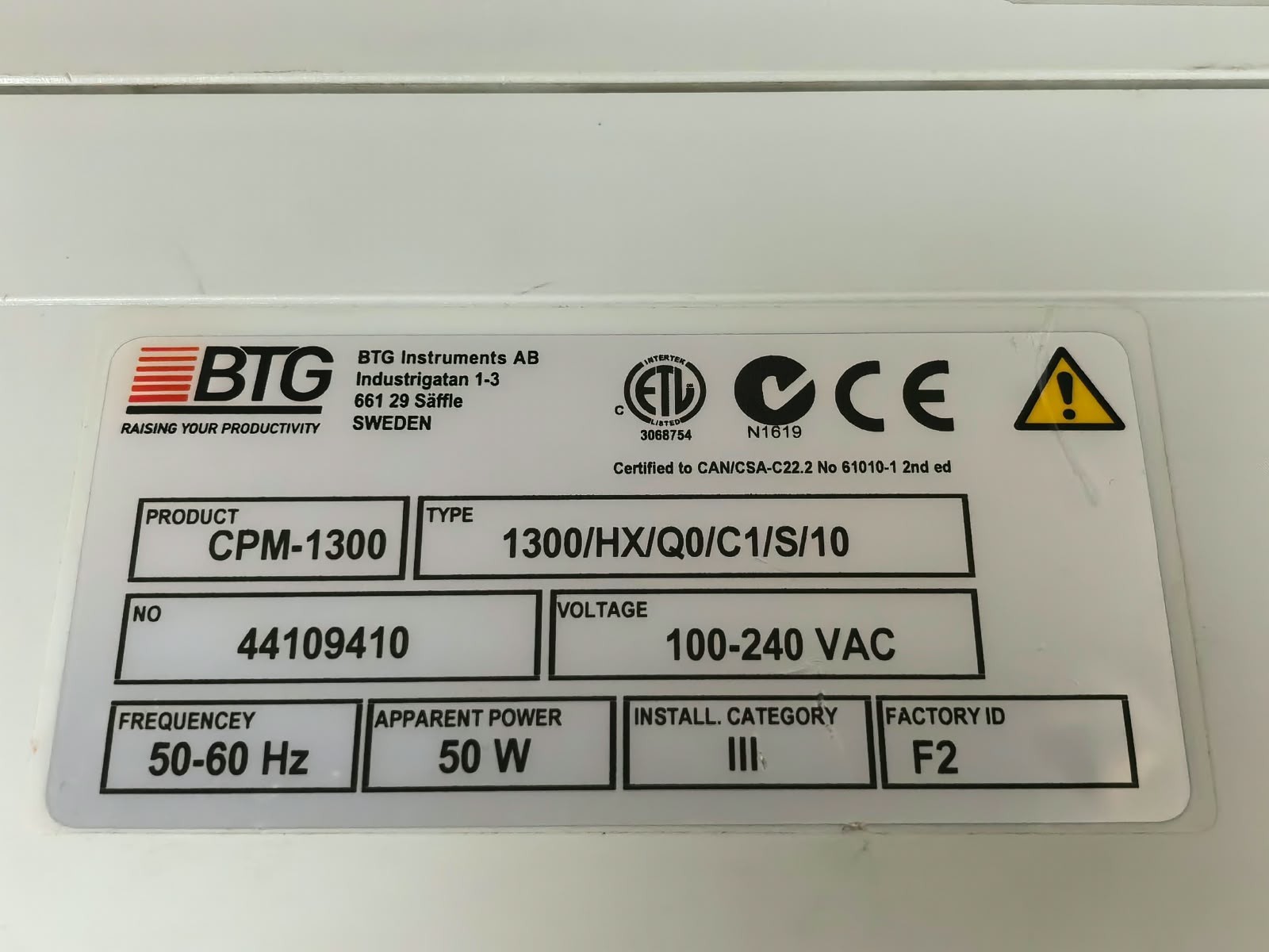 BTG 1300/ HX/Q0/C1/S/10 44109410 BTG CPM-1300 TYPE 1300/ HX/Q0/C1/S/10 44109410 CONSISTENCY TRANSMITTER 100-240V 8