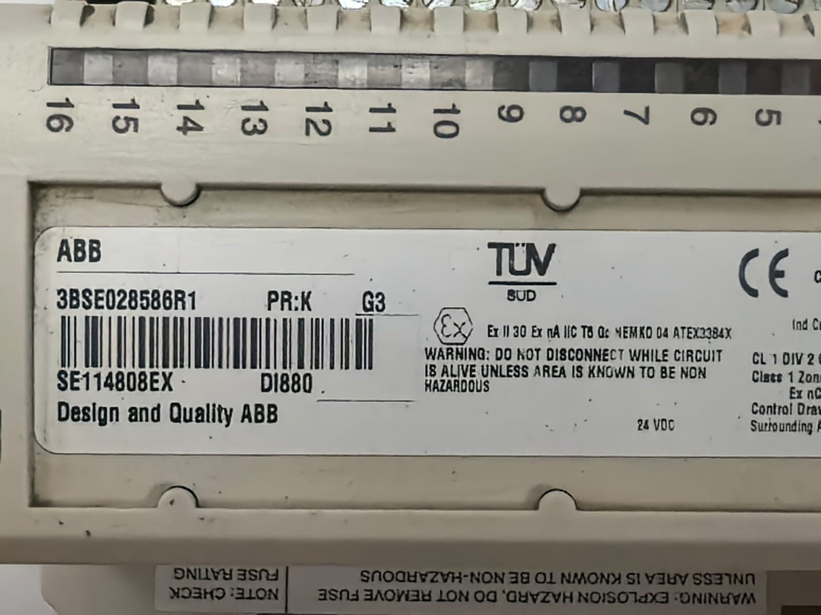 ABB TU830V1 3BSE013234R1 PR.H ABB DI880 3BSE028586R1 PR.K DIGITAL INPUT MODULE W/ TU830V1 3BSE013234R1 PR.H 3
