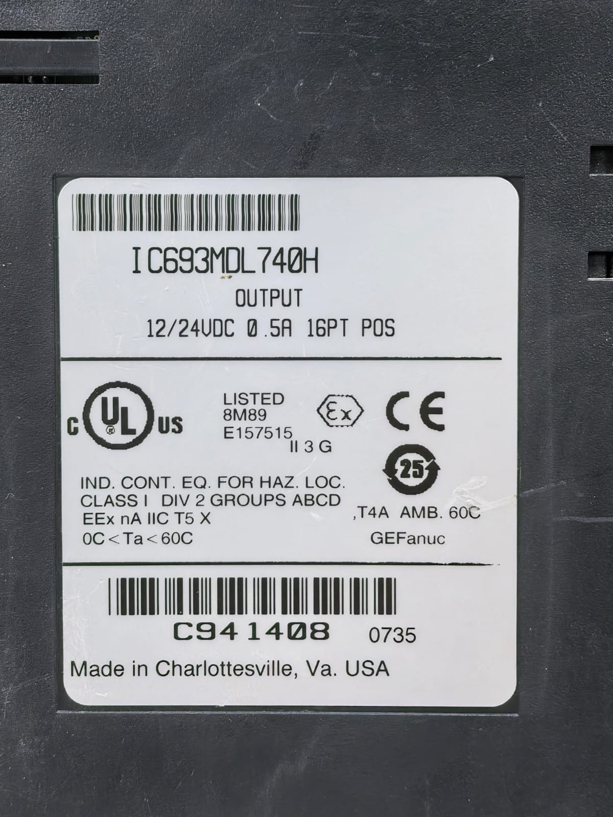 GE Fanuc IC693MDL740H GE FANUC IC693MDL740H 16PT OUTPUT MODULE 12/24VDC 4
