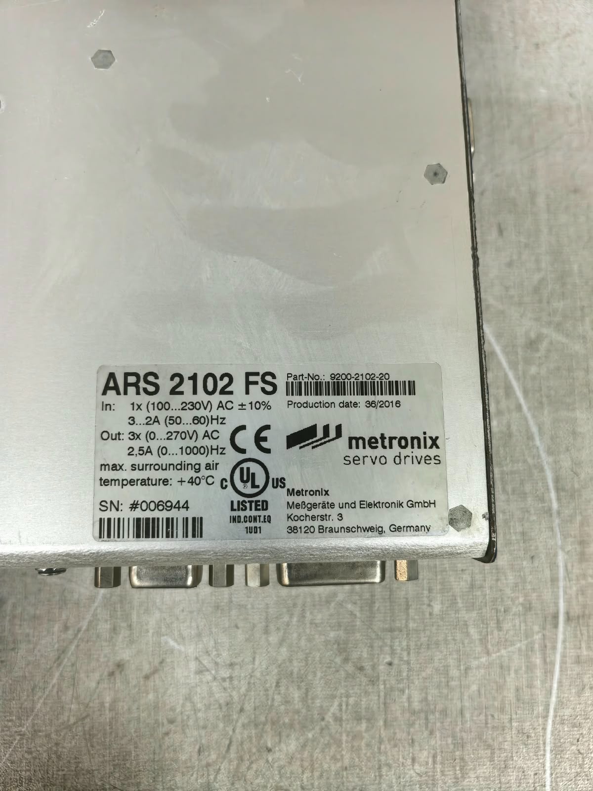 METRONIX P/N: 9200-2102-20 METRONIX ARS 2102 FS P/N: 9200-2102-20 SERVO DRIVE 7