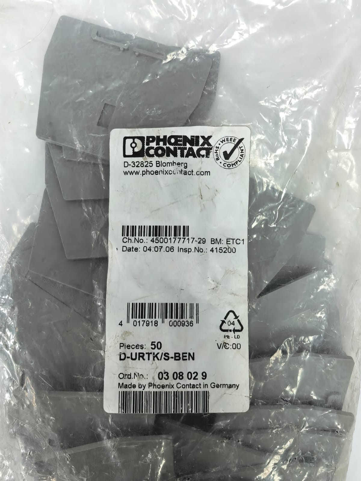 Phoenix Contact D-URTK/S-BEN PHOENIX CONTACT D-URTK/S-BEN END COVER 03 08 02 2