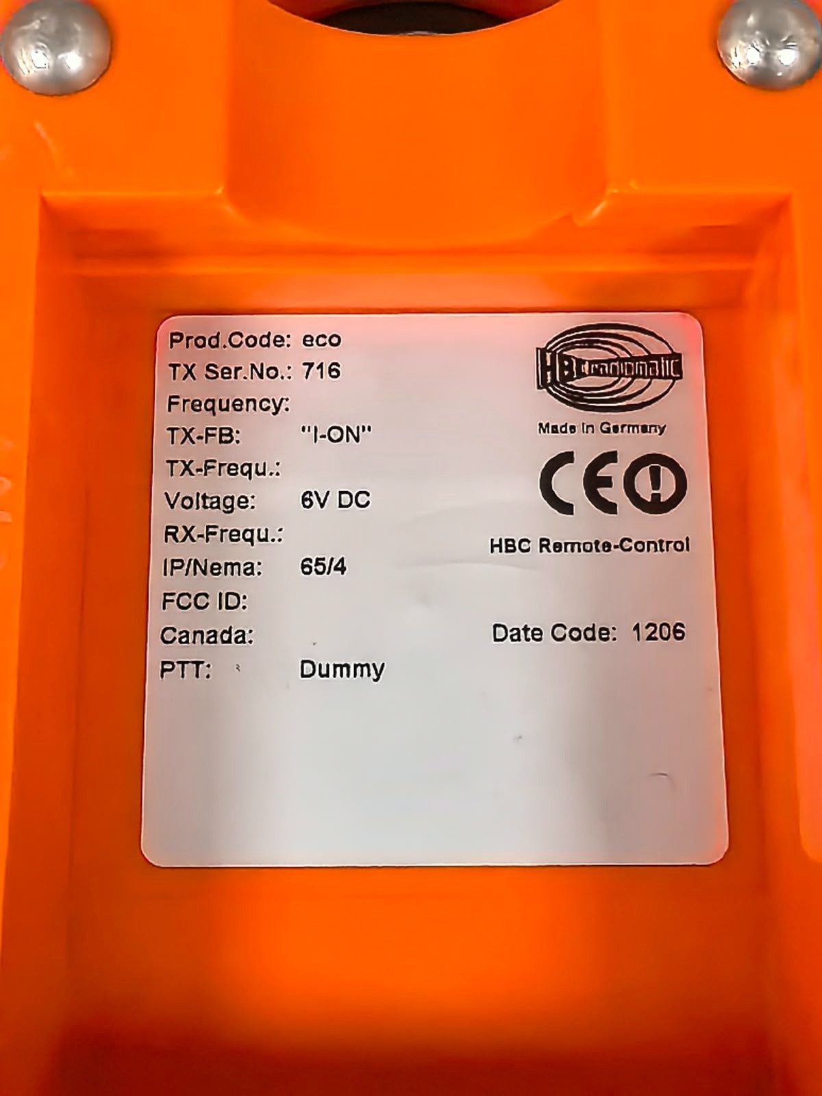 HBC RADIOMATIC ECO HBC RADIOMATIC ECO REMOTE CONTROL 6VDC 10
