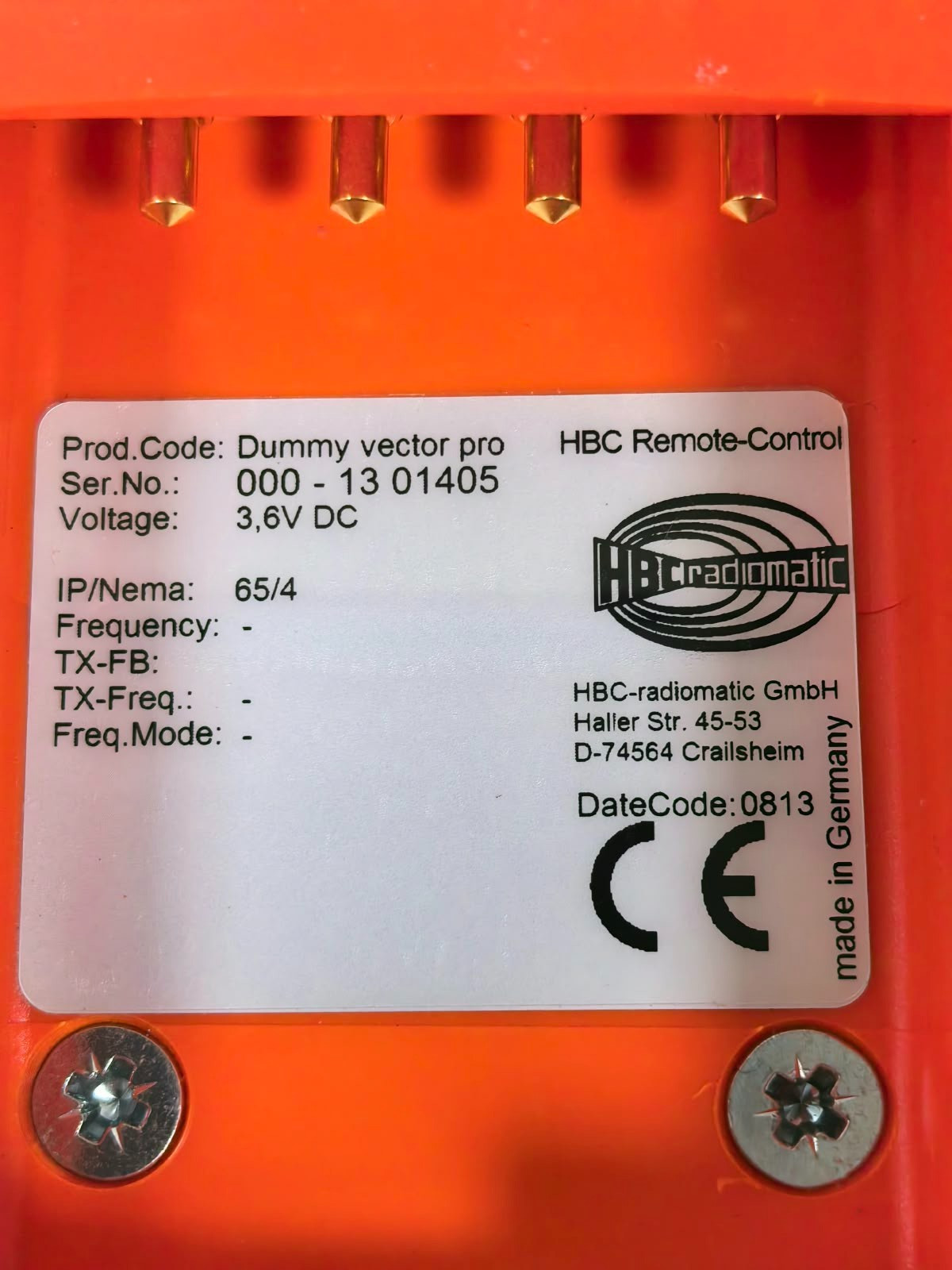 HBC RADIOMATIC DUMMY VECTOR PRO HBC RADIOMATIC DUMMY VECTOR PRO REMOTE CONTROL 3.6VDC 7