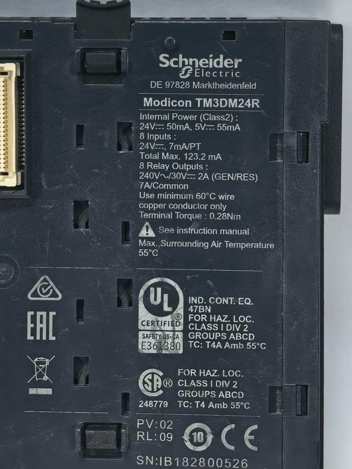 Schneider Electric TM3DM24R SCHNEIDER ELECTRIC TM3DM24R INPUT/OUTPUT MODULE PV.02 RL.09 3