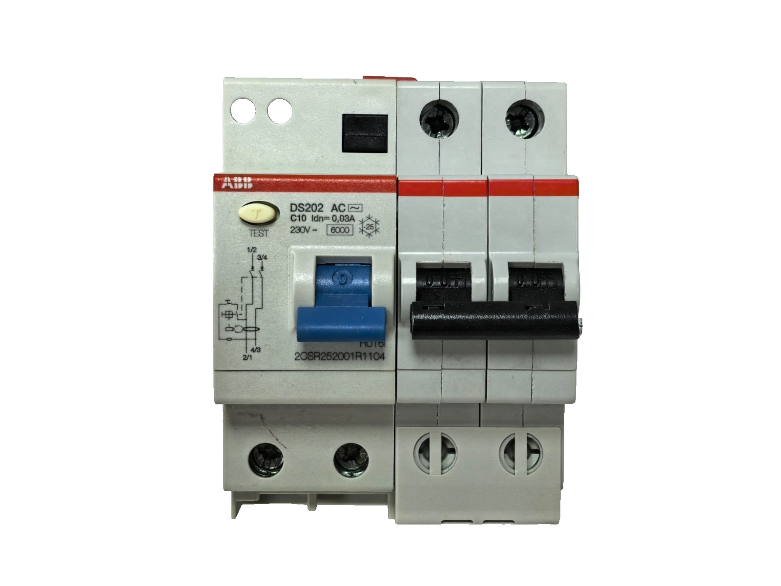 ABB 2CSR252001R1104 ABB 2CSR252001R1104 RESIDUAL CURRENT CIRCUIT BREAKER DS202 AC-C10/0.03 2