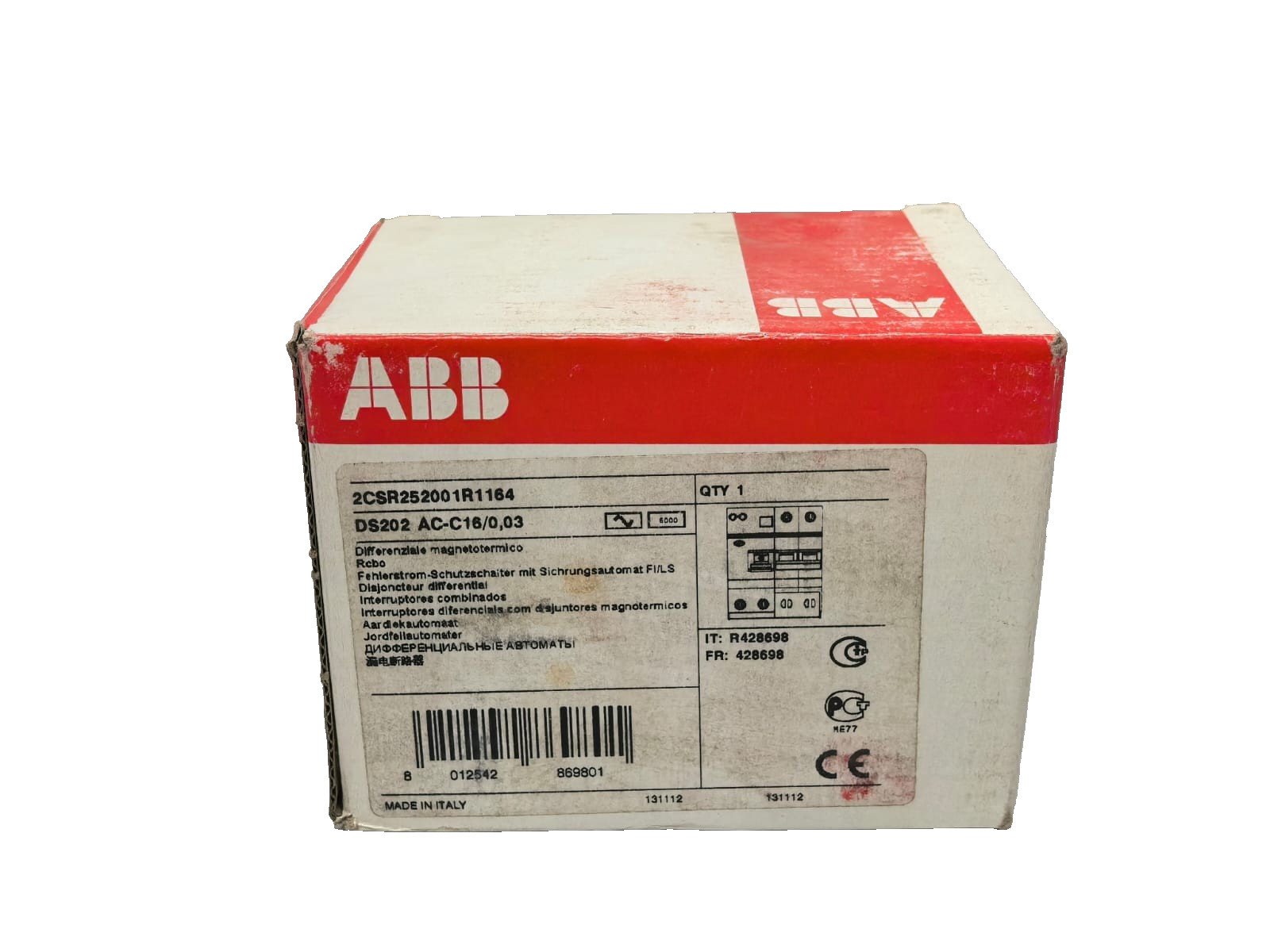 ABB 2CSR252001R1164 ABB 2CSR252001R1164 RESIDUAL CURRENT CIRCUIT BREAKER DS202 AC-C16/0,03 10
