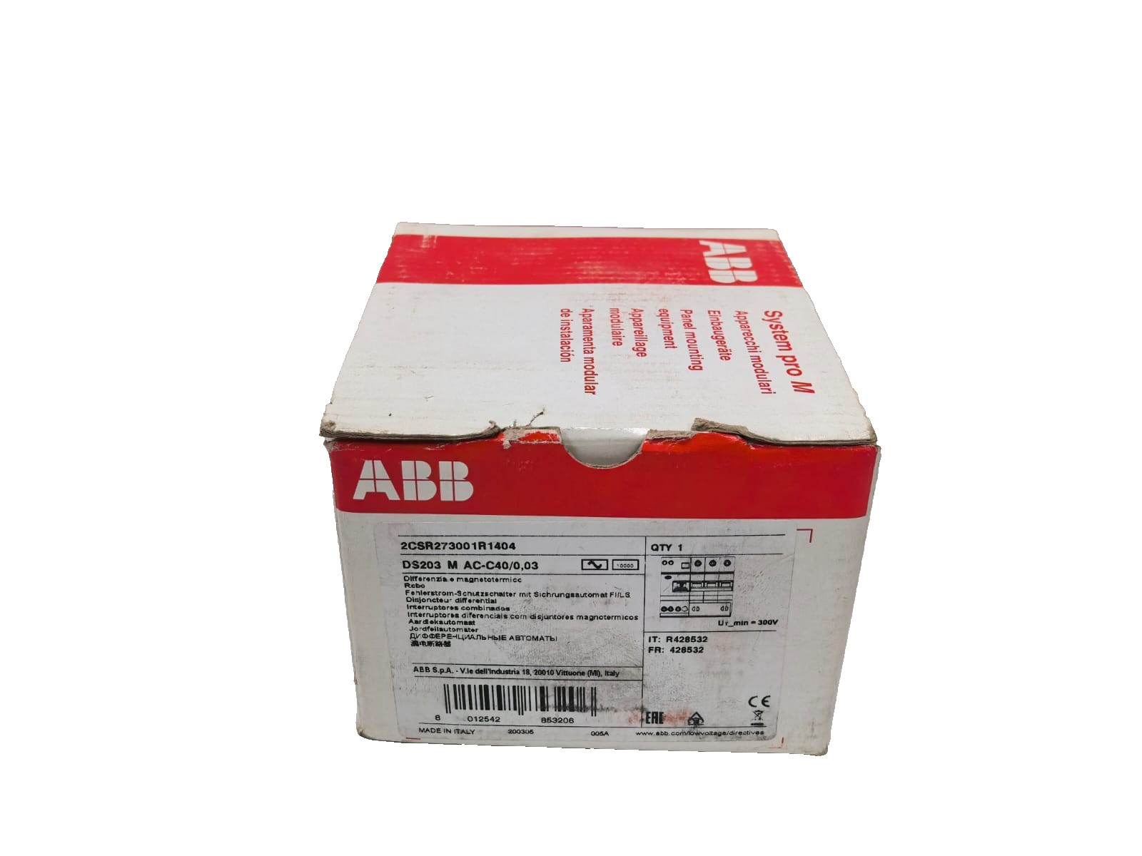 ABB 2CSR273001R1404 ABB 2CSR273001R1404 RESIDUAL CURRENT CIRCUIT BREAKER DS203 M AC-C40/0,03 10