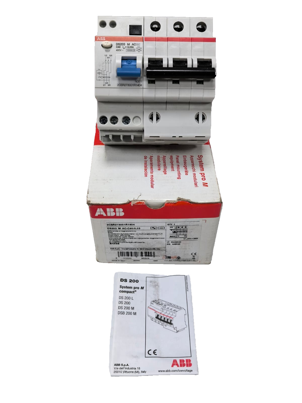 ABB 2CSR273001R1404 ABB 2CSR273001R1404 RESIDUAL CURRENT CIRCUIT BREAKER DS203 M AC-C40/0,03 1