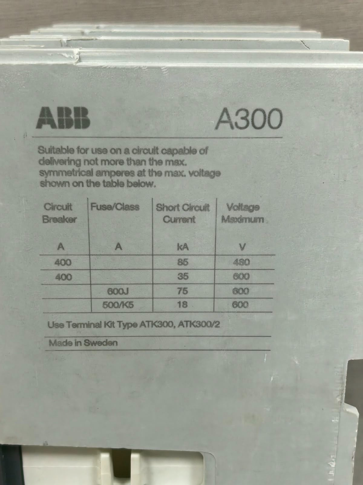 ABB A300-30 ABB A300-30 CONTACTOR 500A 7